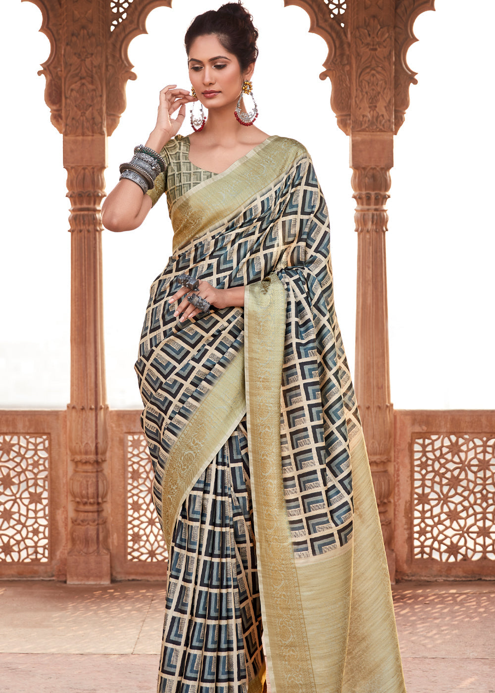 Buy MySilkLove Pewter Blue and Handloom Banarasi Silk Saree Online