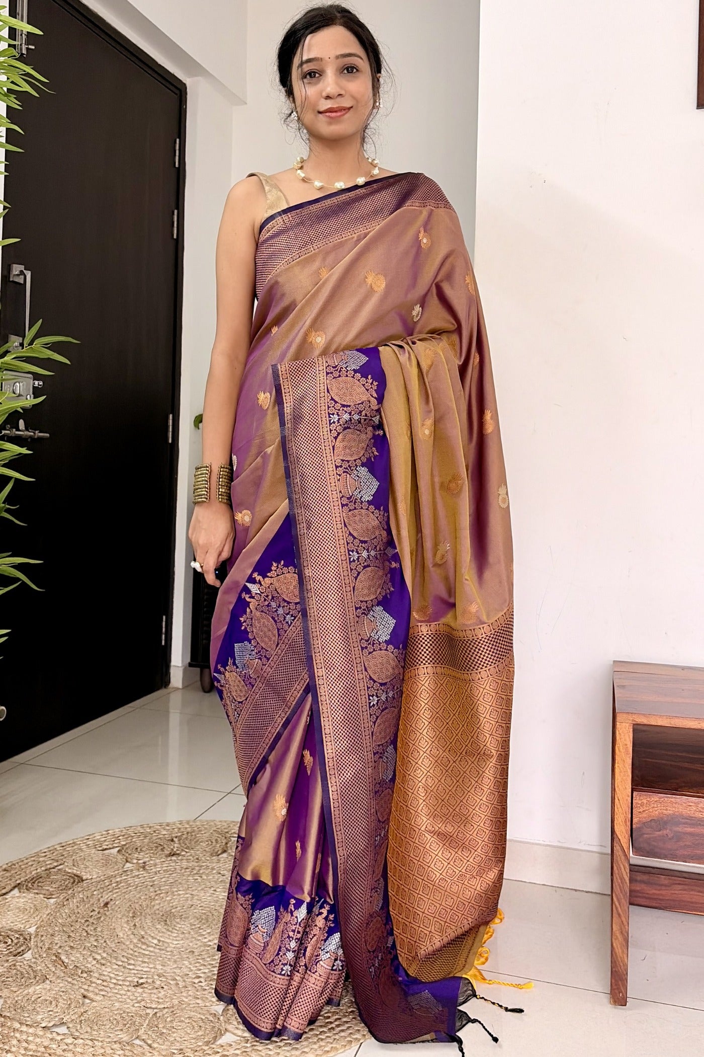 Buy MySilkLove Cosmic Purple Woven Banarasi Saree Online