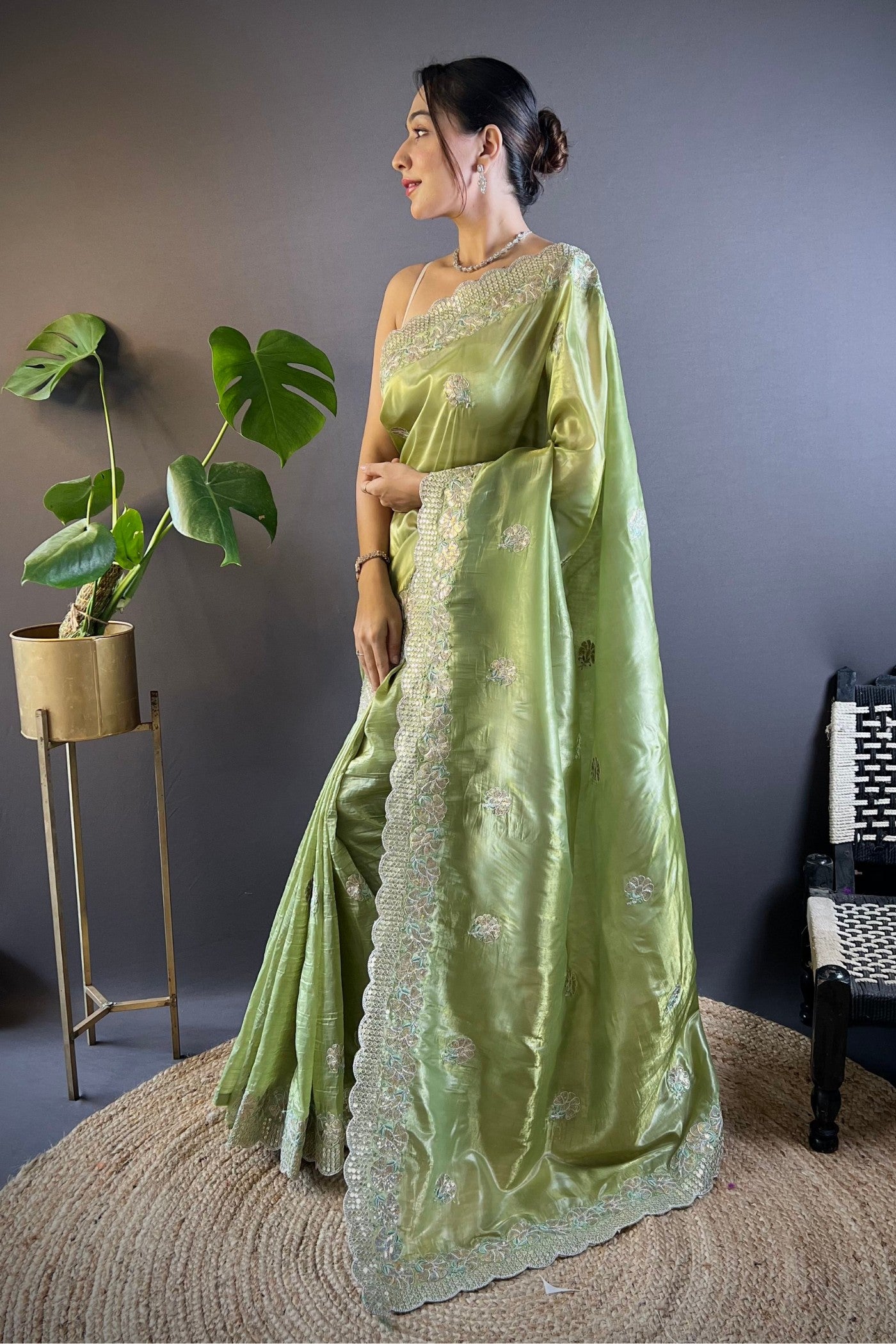 Buy MySilkLove Norway Green Embroidered Party Wear Saree Online