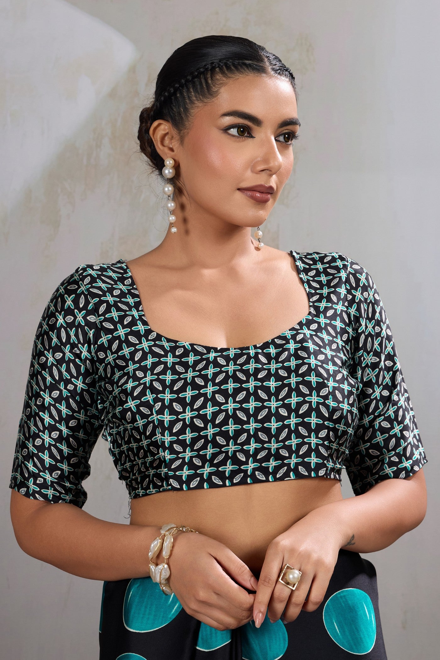 Buy MySilkLove Havelock Blue Printed Polka Dots Satin Crepe Saree Online