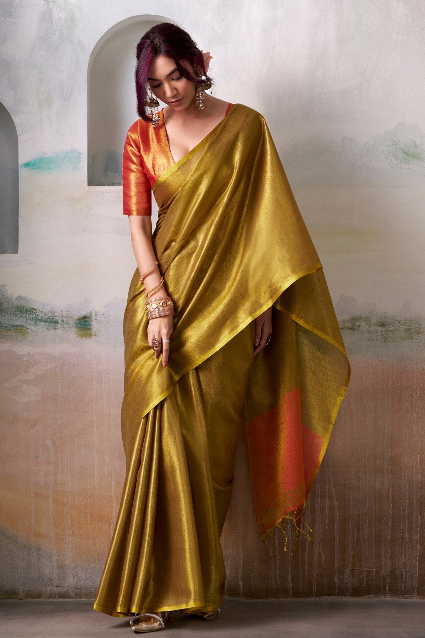 Buy MySilkLove Luxury Gold Handloom Tissue Saree Online