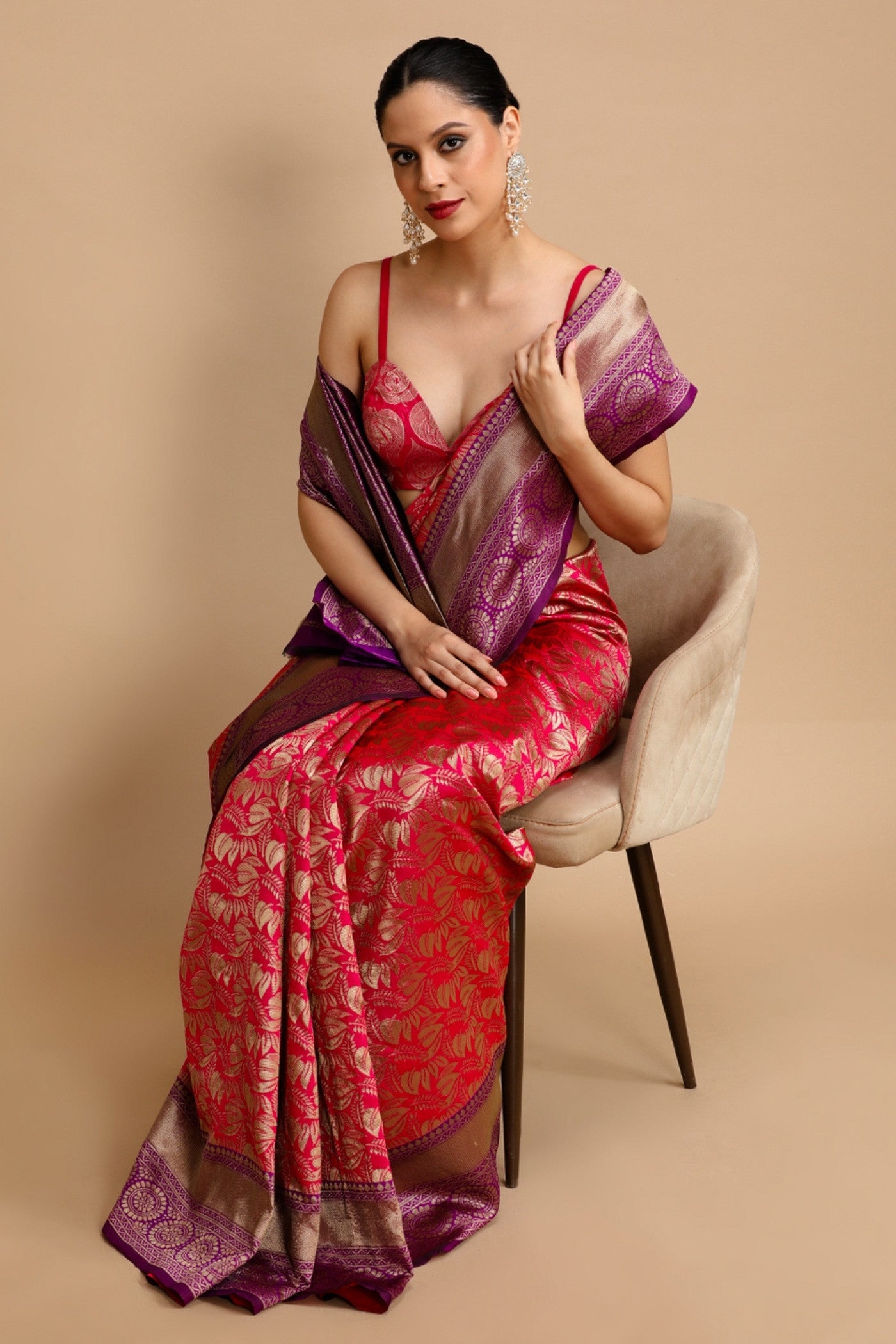 MySilkLove Fire Brick Red Woven Jacquard Lichi Silk Saree
