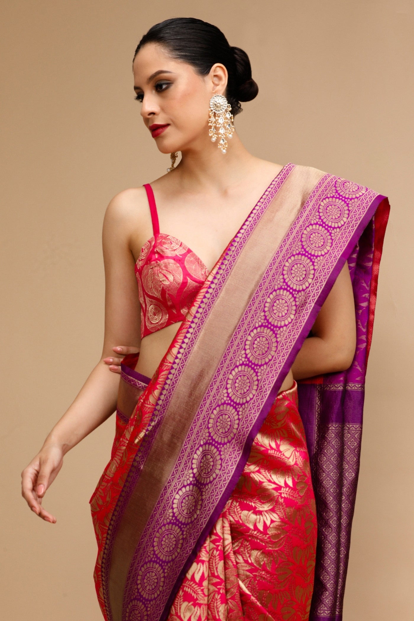 Buy MySilkLove Fire Brick Red Woven Jacquard Lichi Silk Saree Online