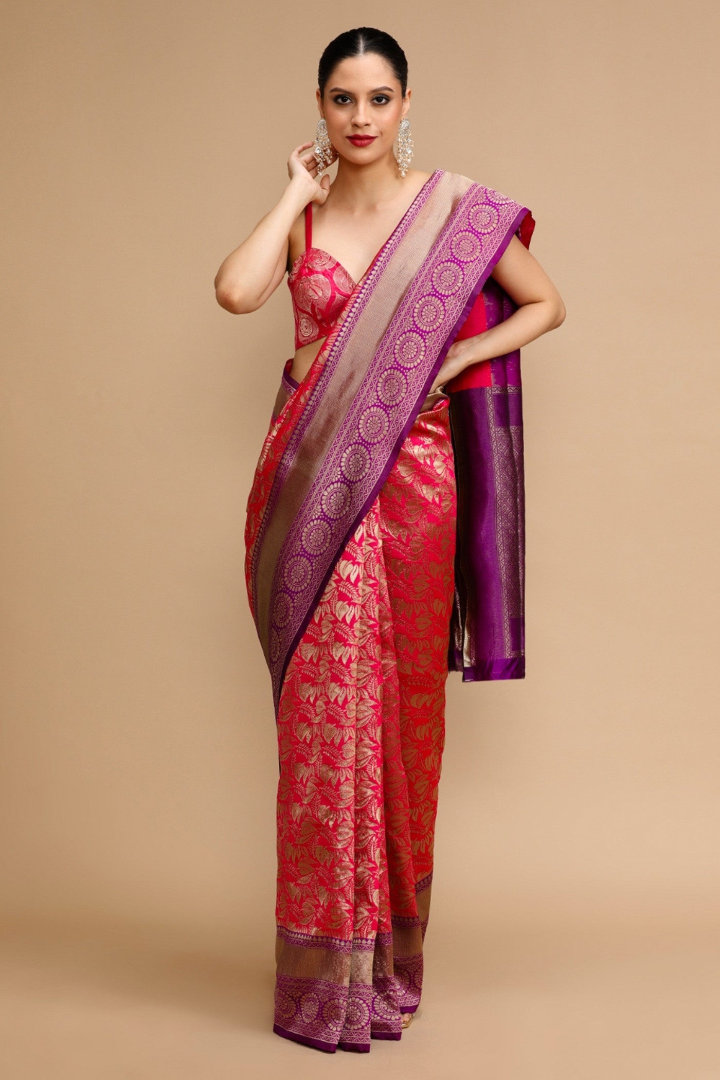 Buy MySilkLove Fire Brick Red Woven Jacquard Lichi Silk Saree Online