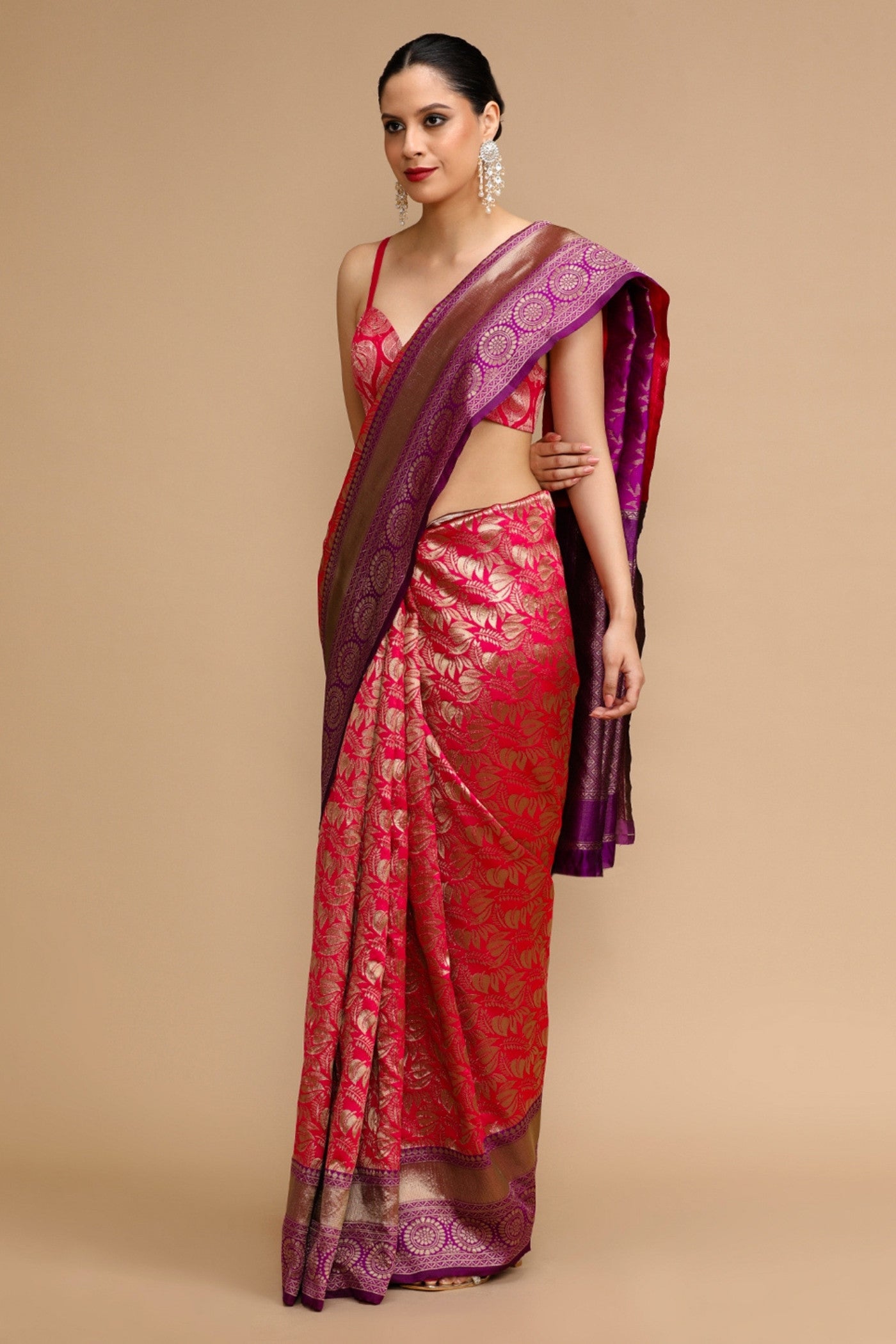 Buy MySilkLove Fire Brick Red Woven Jacquard Lichi Silk Saree Online