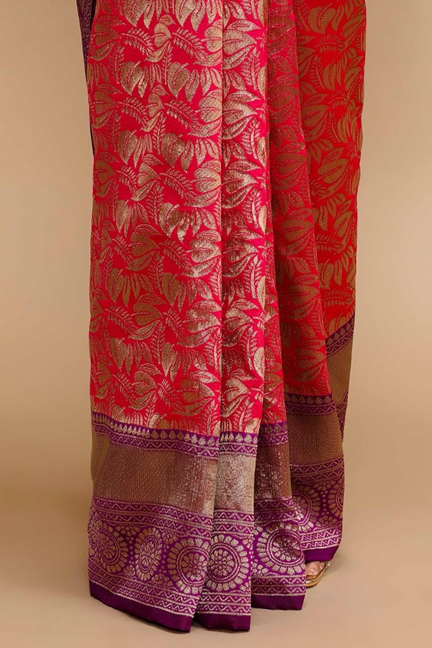 Buy MySilkLove Fire Brick Red Woven Jacquard Lichi Silk Saree Online