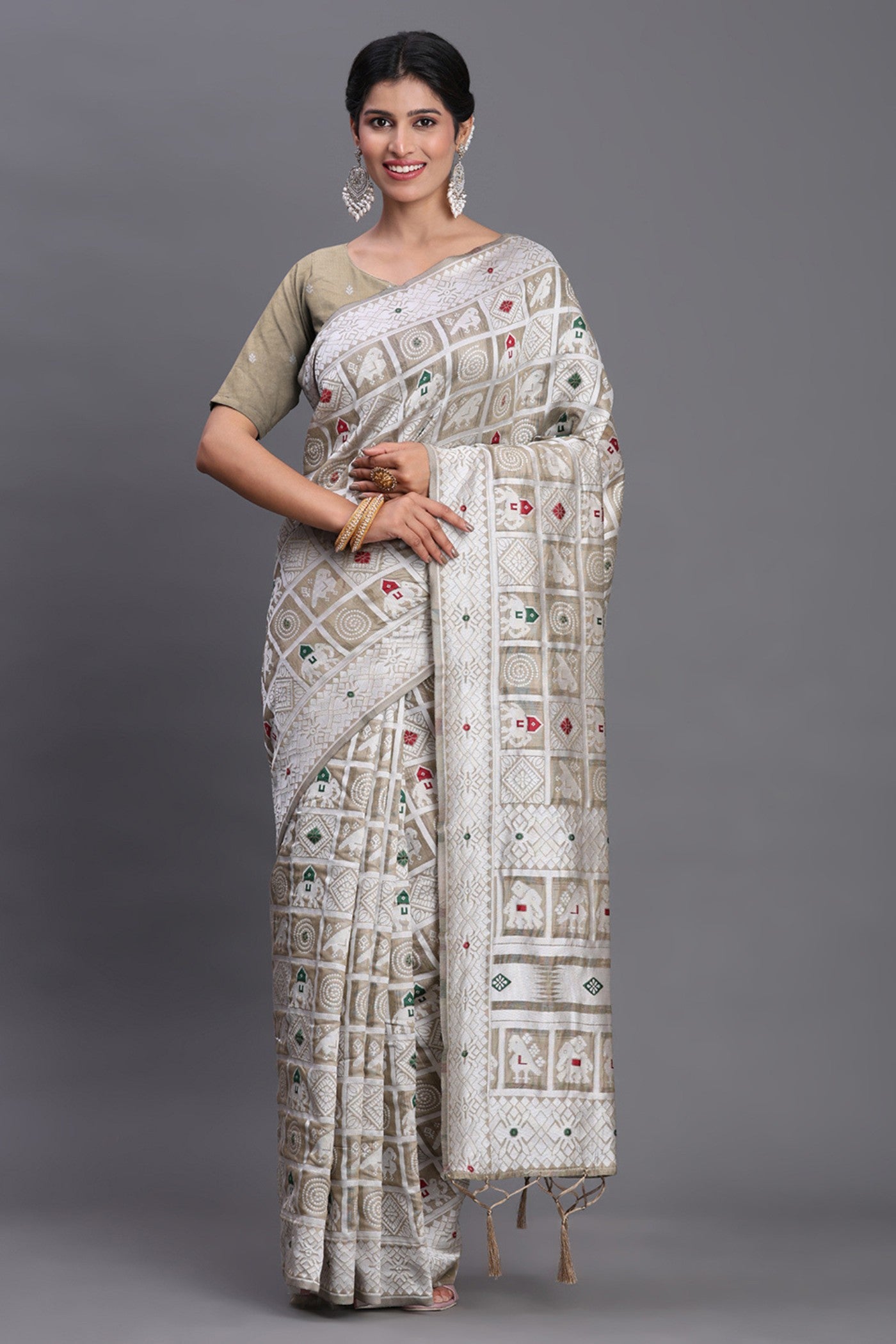 Buy MySilkLove Jet Grey Linen Cotton Saree Online