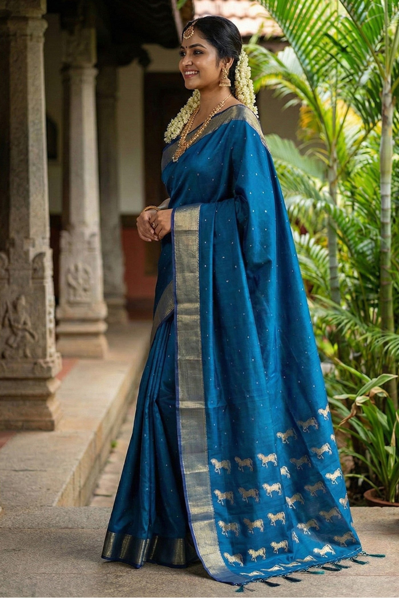 MySilkLove Sapphire Blue Banarasi Woven Soft Silk Saree