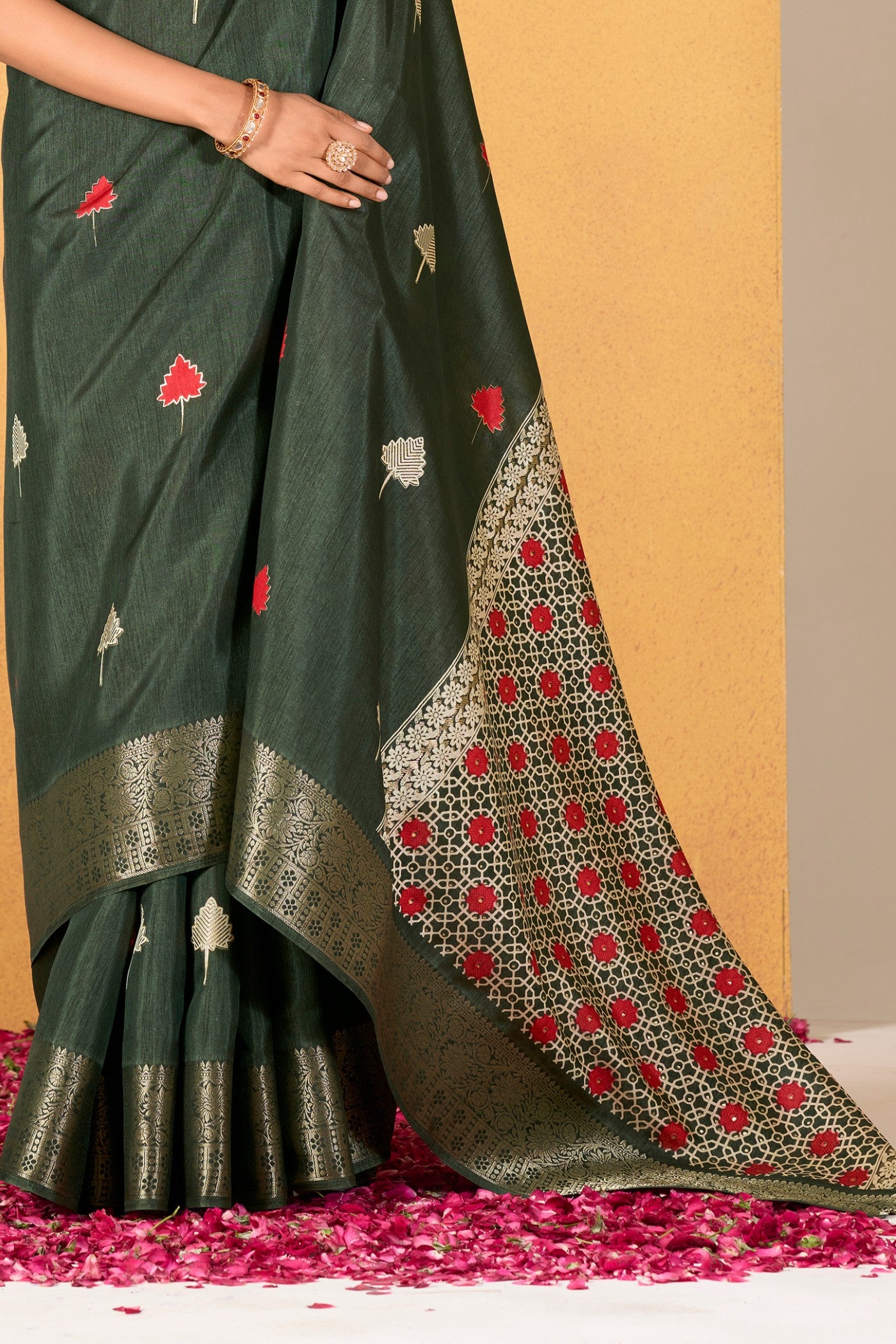 Buy MySilkLove Juniper Green Woven Dola Silk Saree Online