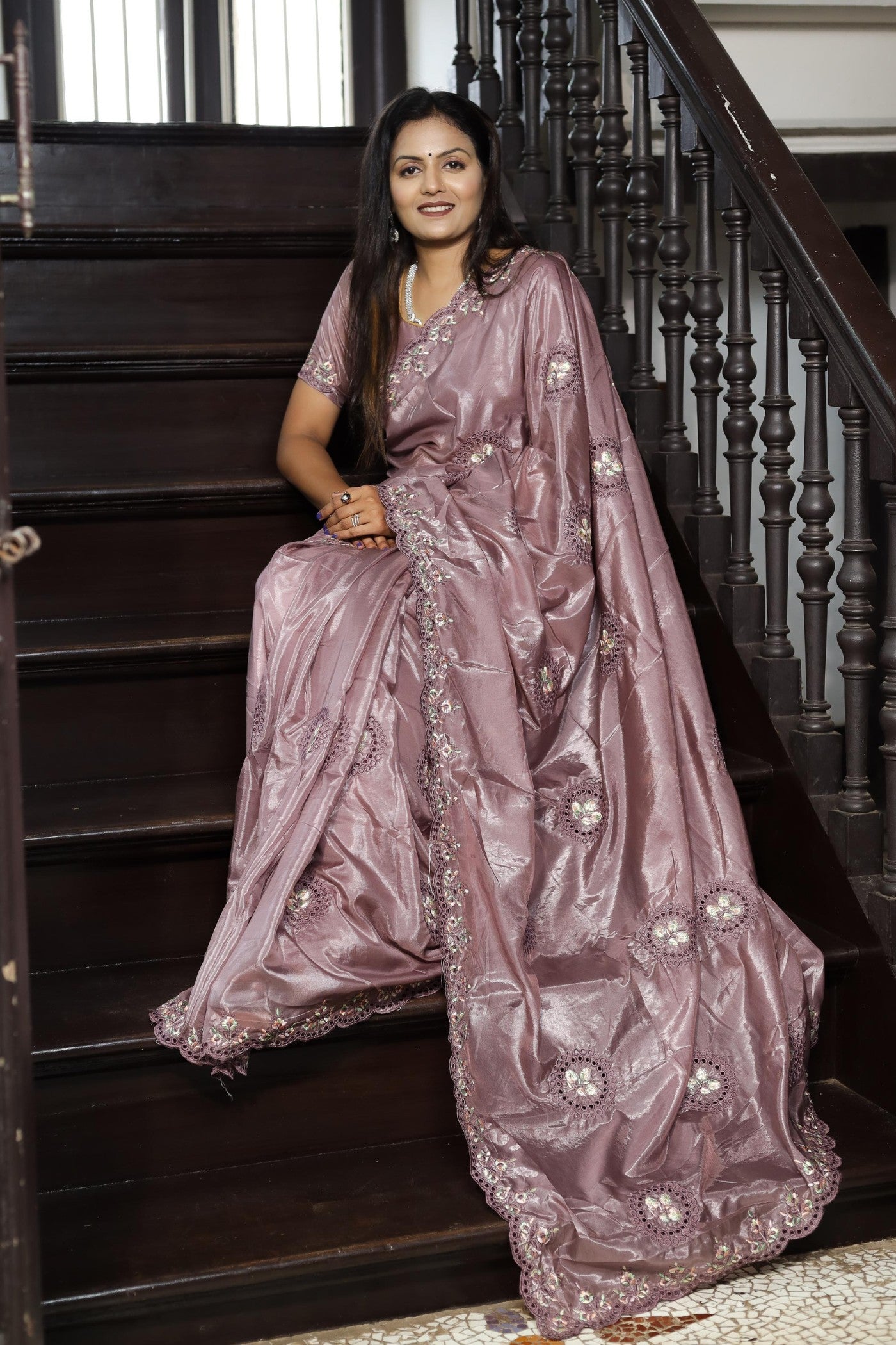 Buy MySilkLove Dust Purple Embroidered Designer Saree Online