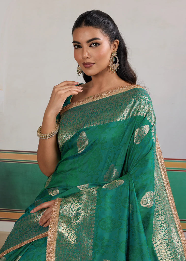 MySilkLove Hunter Green Woven Banarasi Satin Silk Saree