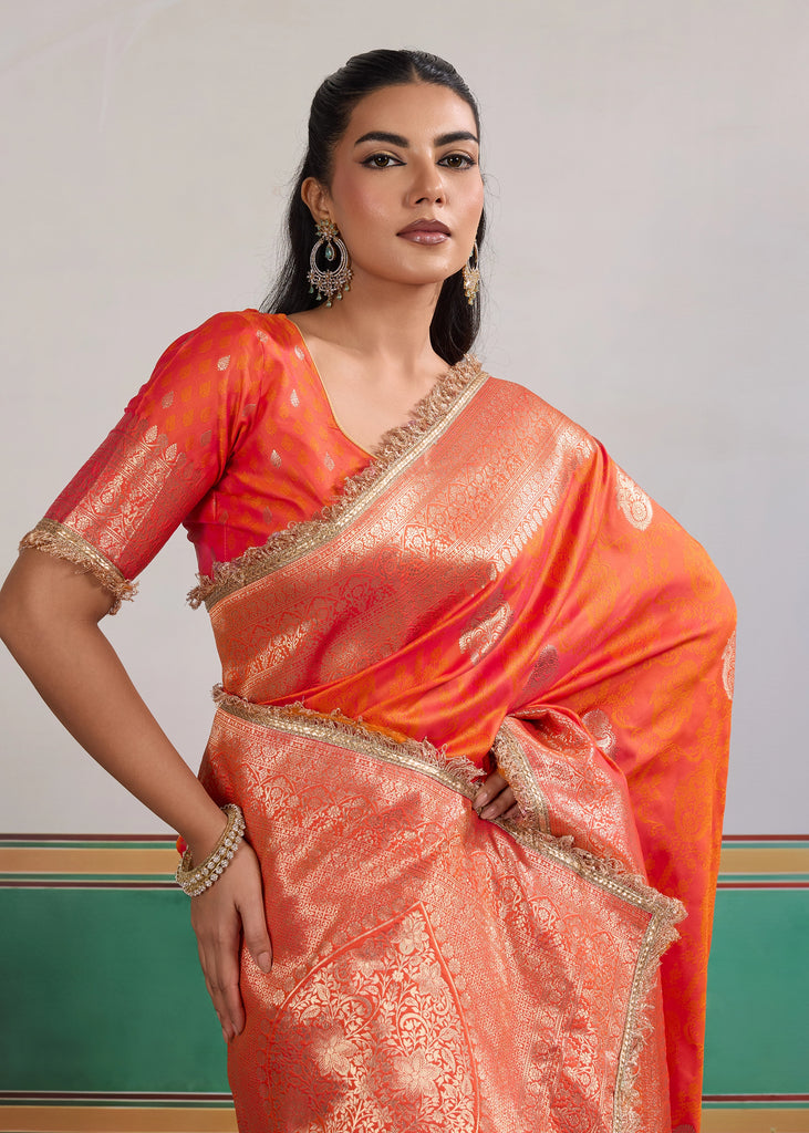 MySilkLove Yam Orange Woven Banarasi Satin Silk Saree