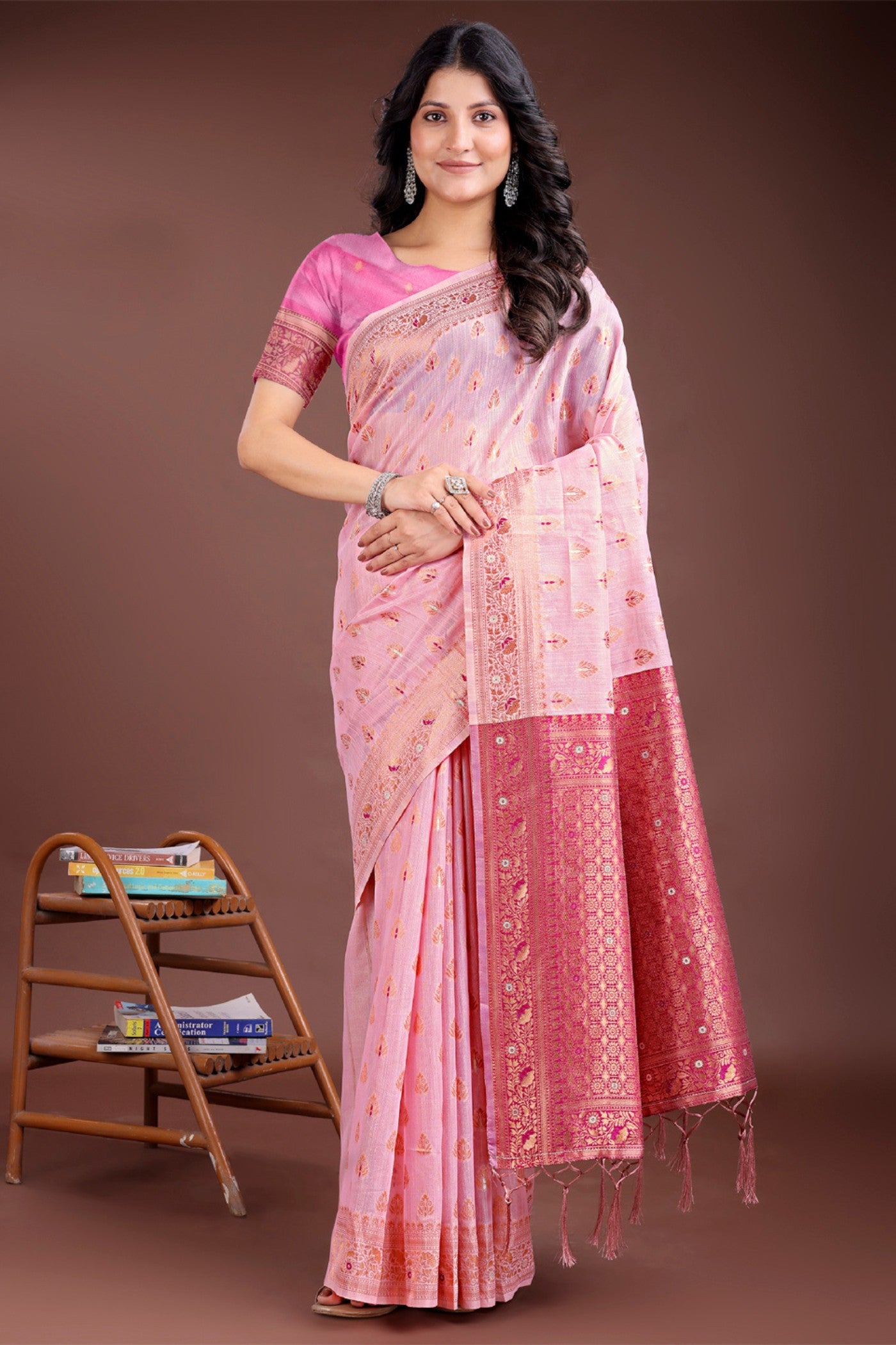 Buy MySilkLove New York Pink Linen Cotton Saree Online