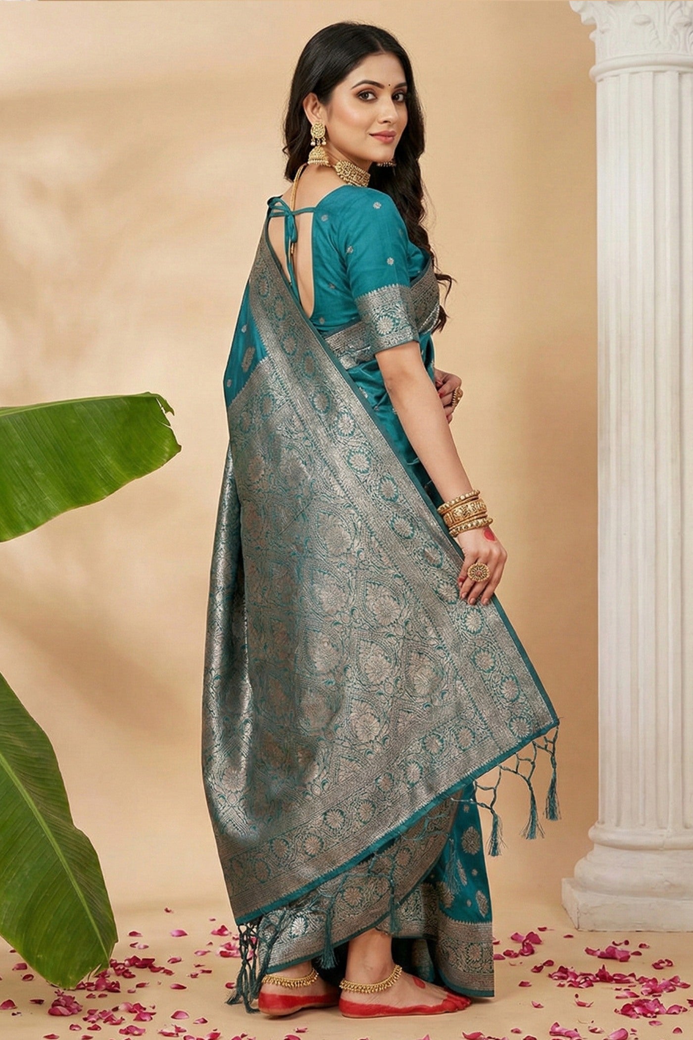 Buy MySilkLove Cell Blue Banarasi Woven Silk Saree Online