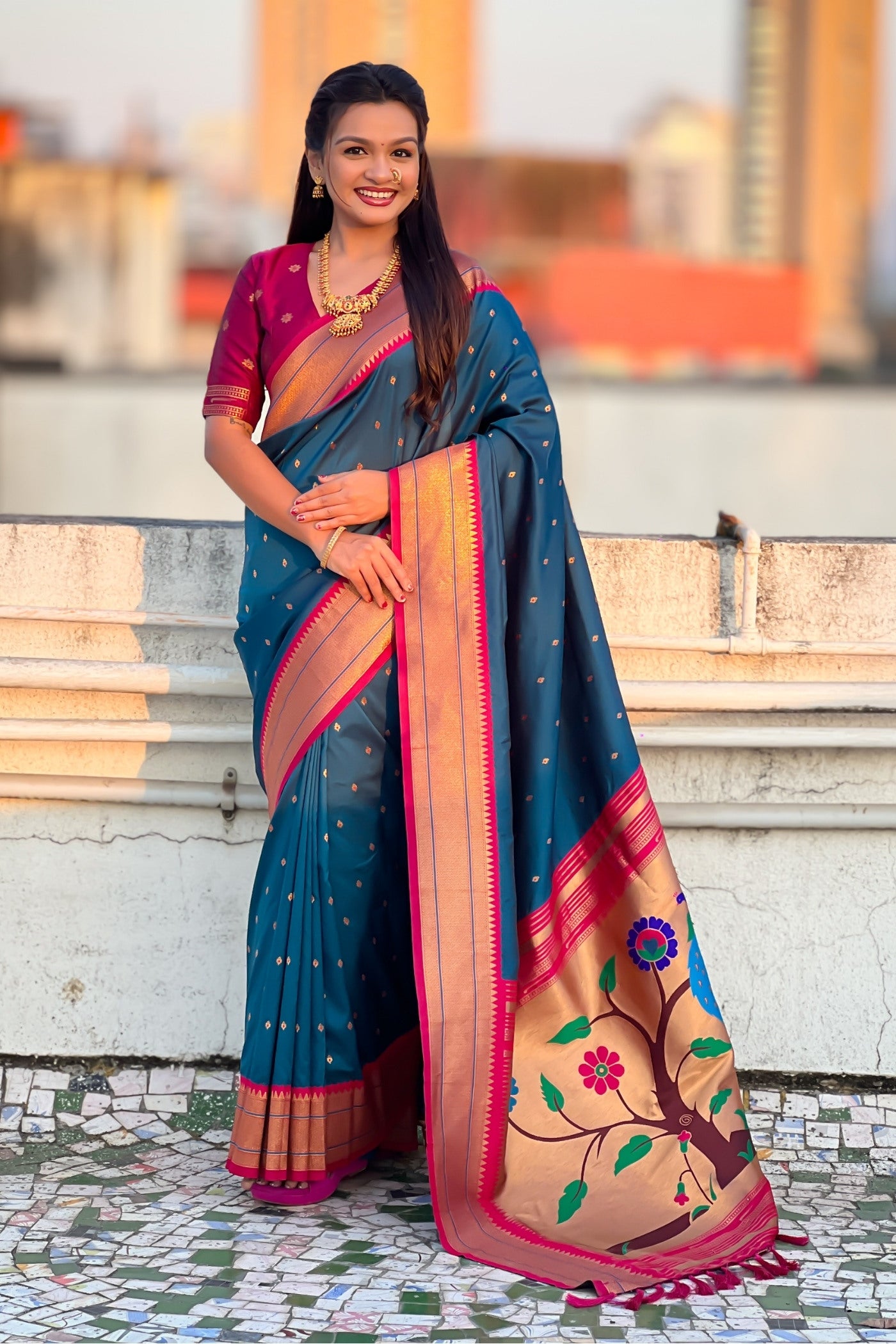 Buy MySilkLove B'dazzled Blue Zari Woven Paithani Saree Online