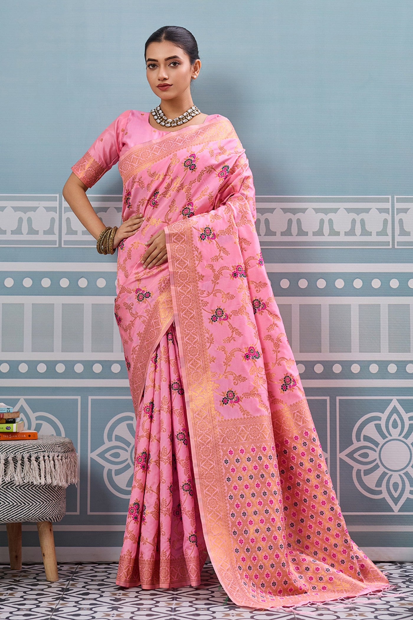 Buy MySilkLove Amaranth Pink Woven Banarasi Saree Online