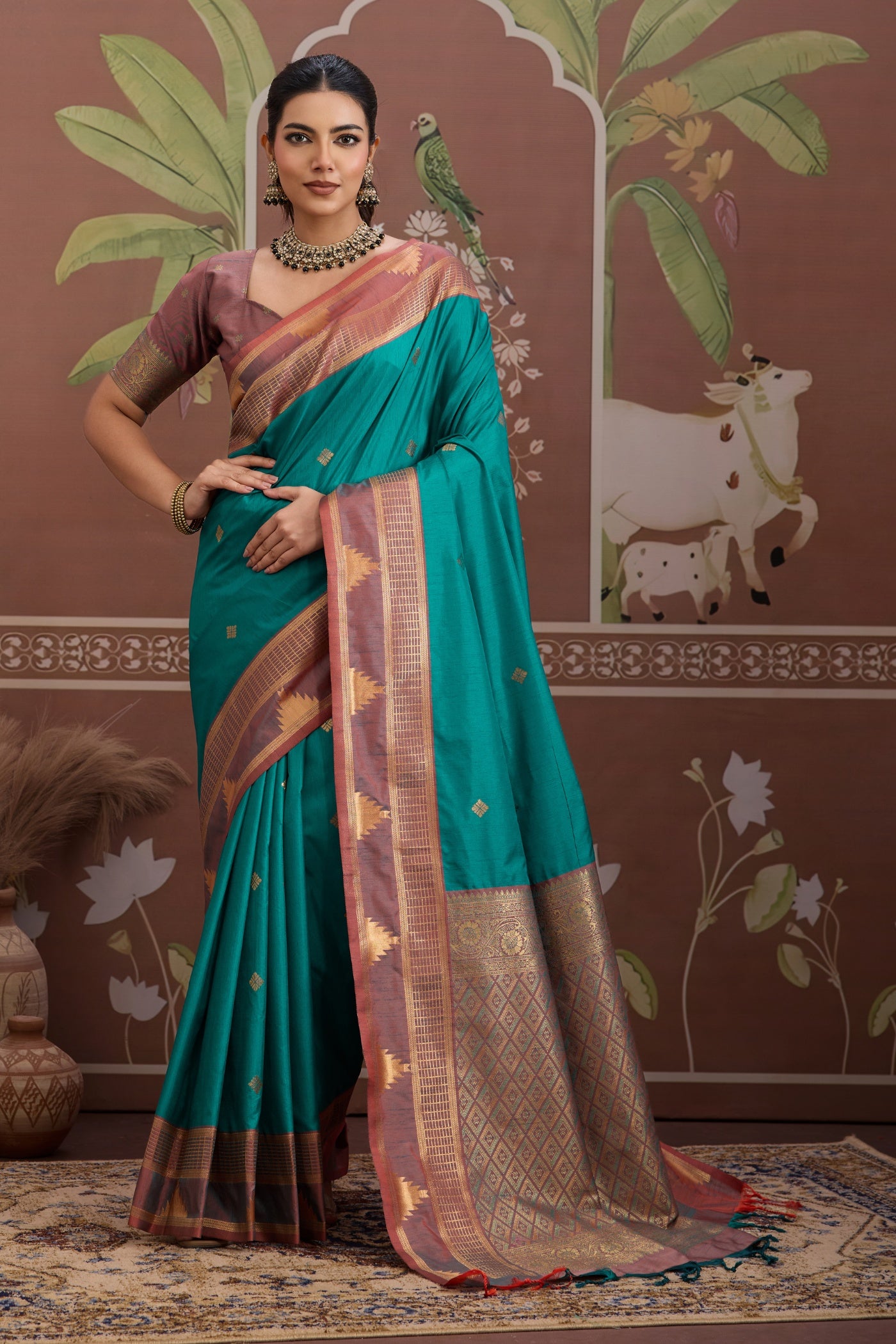 Buy MySilkLove Winter Green Handloom Tussar Silk Saree Online