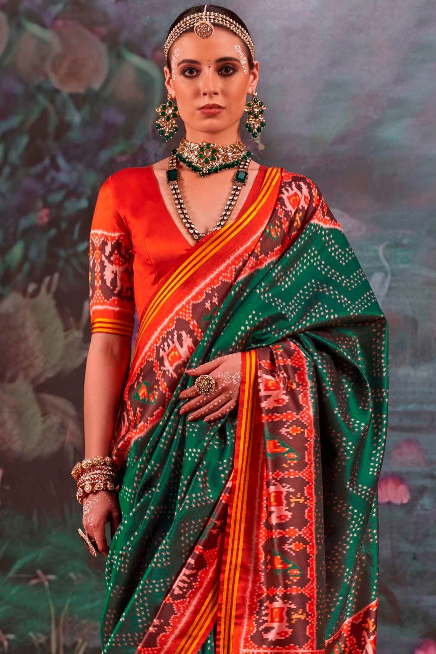 Buy MySilkLove Leaf Green Printed Patola Saree Online