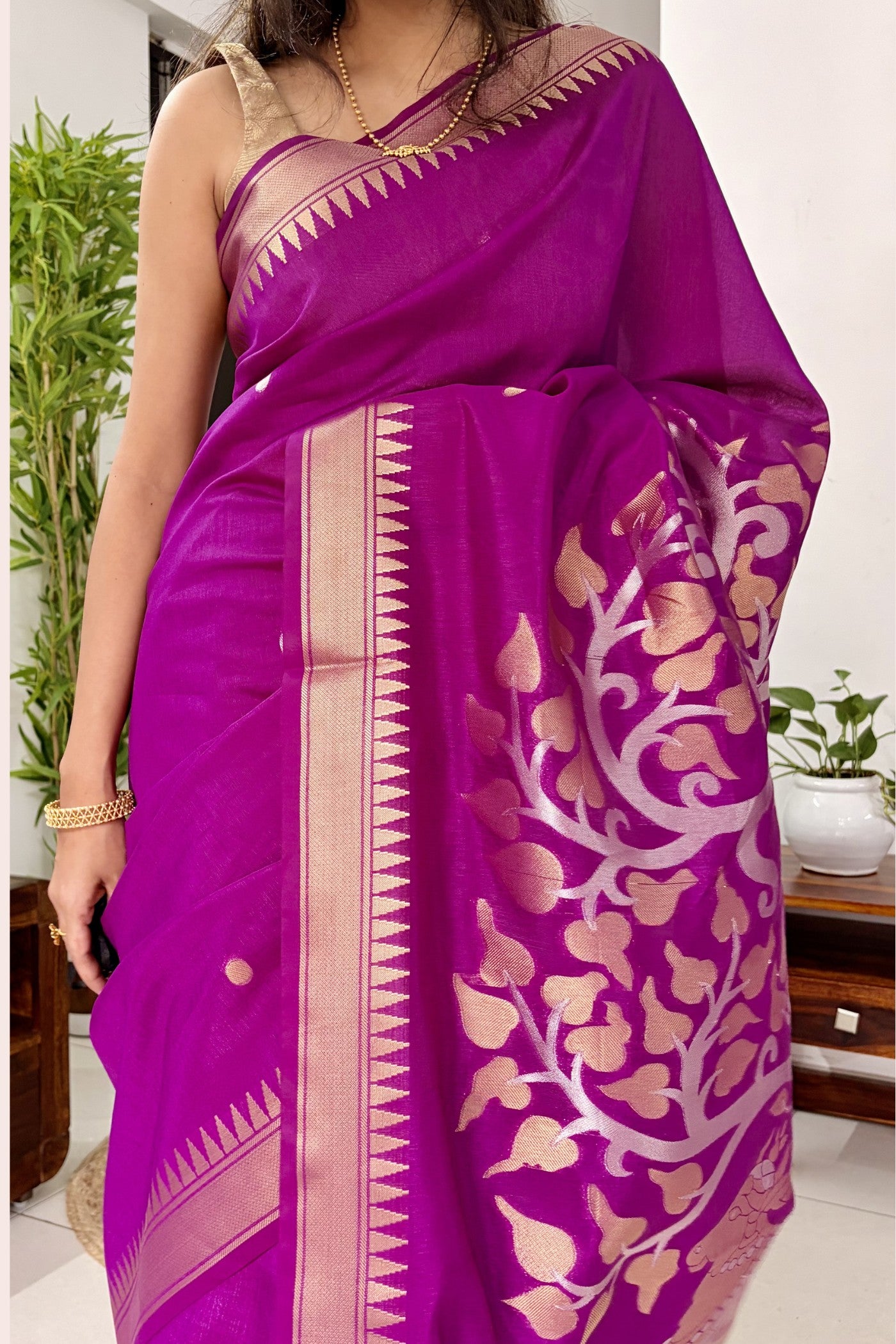 Buy MySilkLove Mulberry Purple Handloom Satin Linen Silk Saree Online