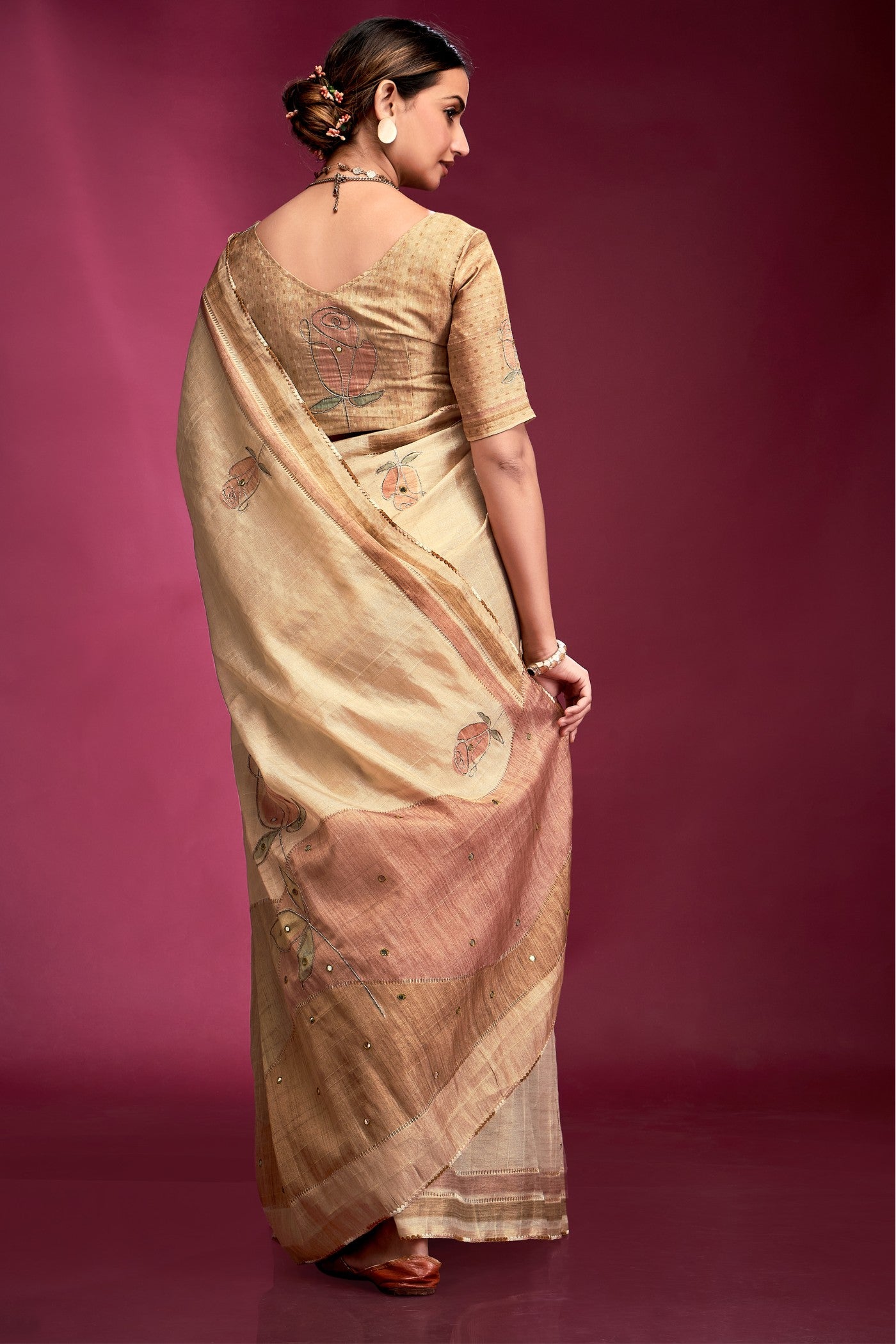 Buy MySilkLove Butter Cream Woven Tussar Silk Saree Online