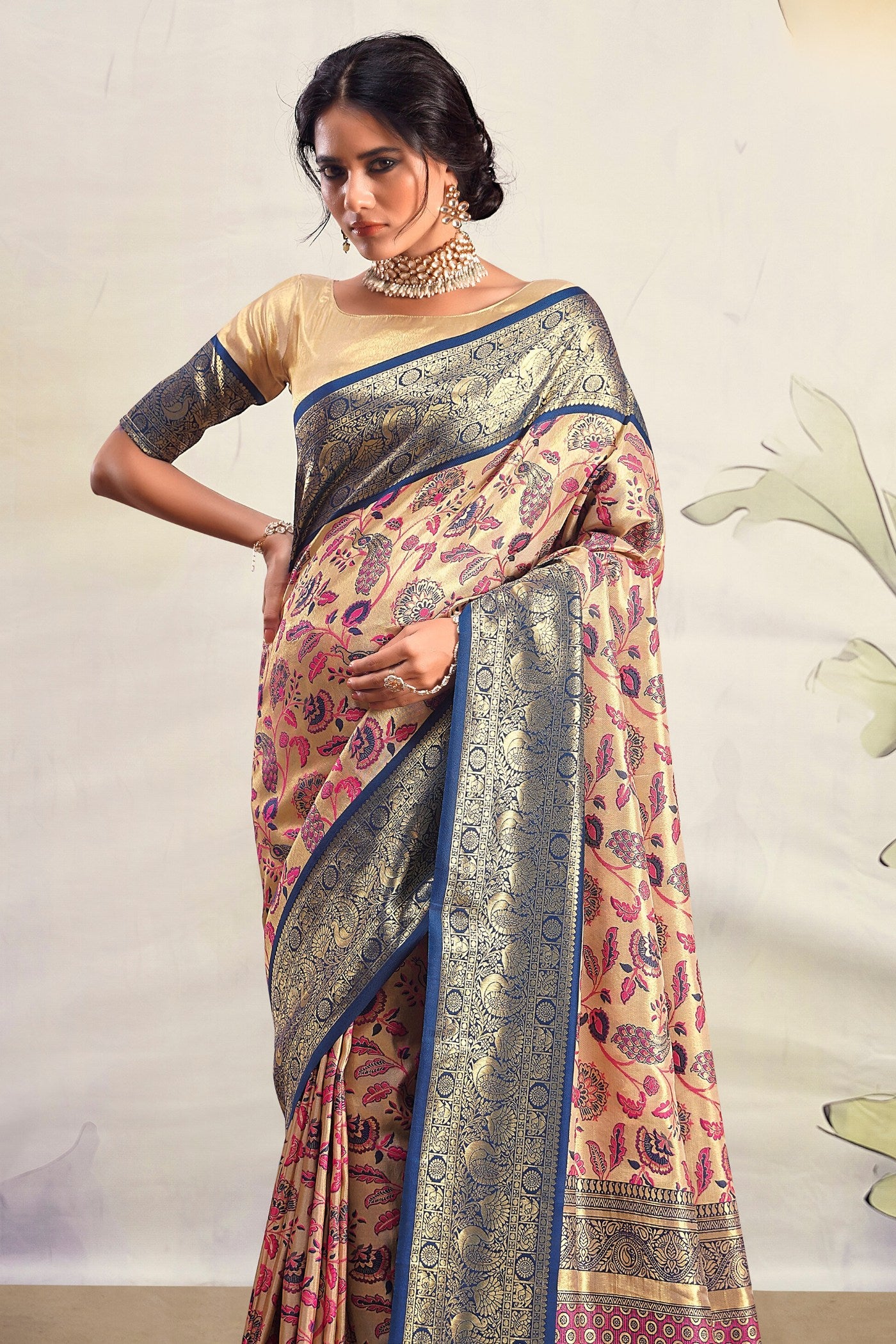 Buy MySilkLove Thatch Purple and Cream Woven Banarasi Saree Online