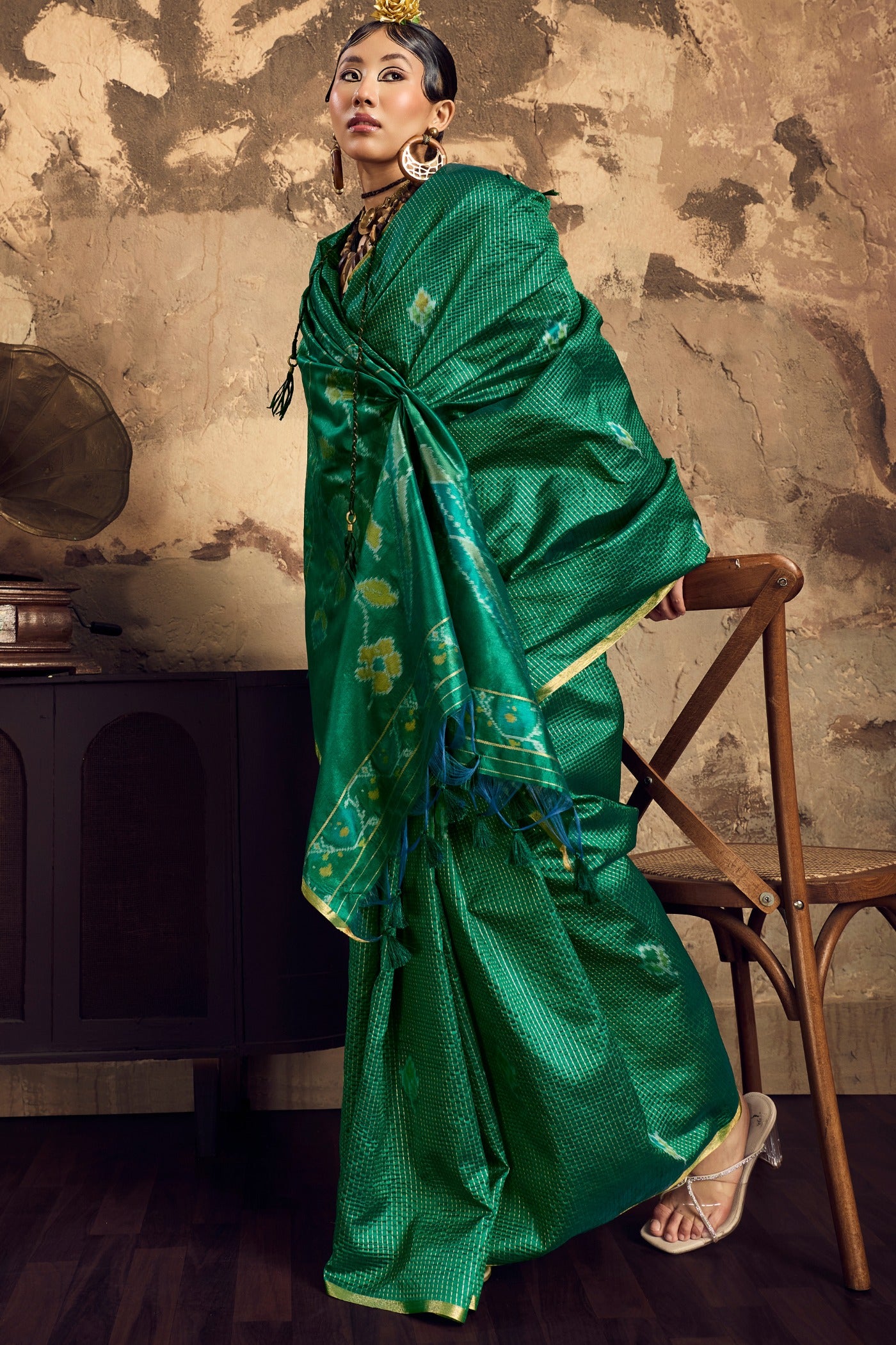 Buy MySilkLove Jungle Green Tussar Paithani Fusion Handloom Saree Online