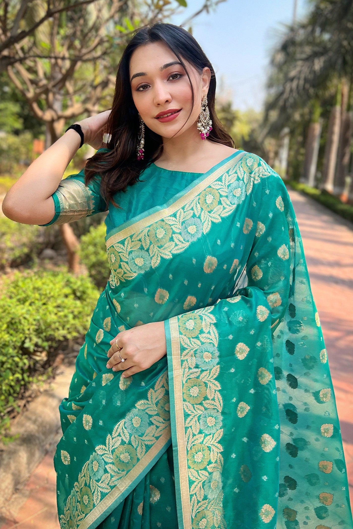 Buy MySilkLove Summer Green Zari Woven Organza Saree Online