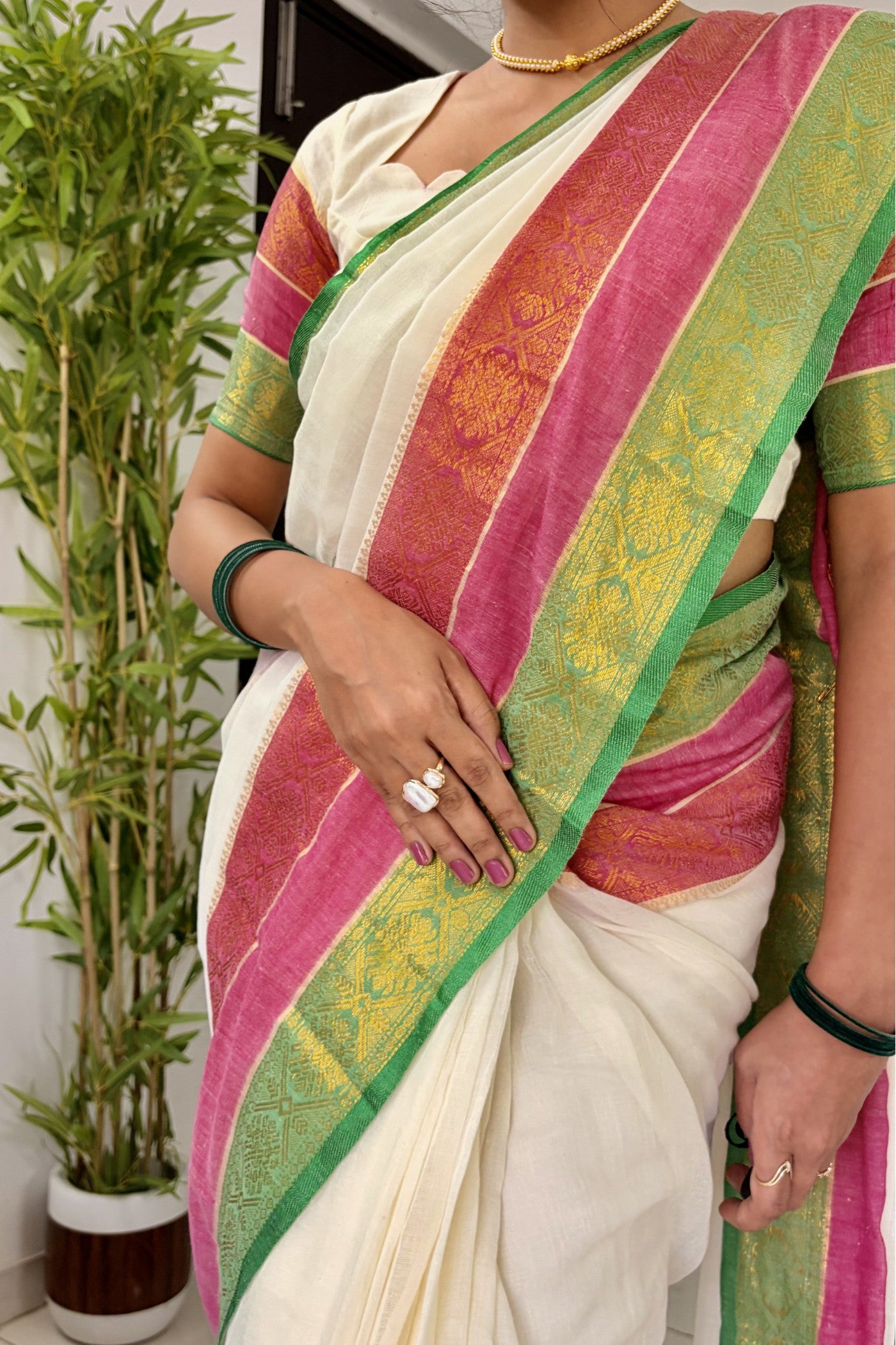 Buy MySilkLove Jasmine White Mul Mul Cotton Kanchi Border Saree Online