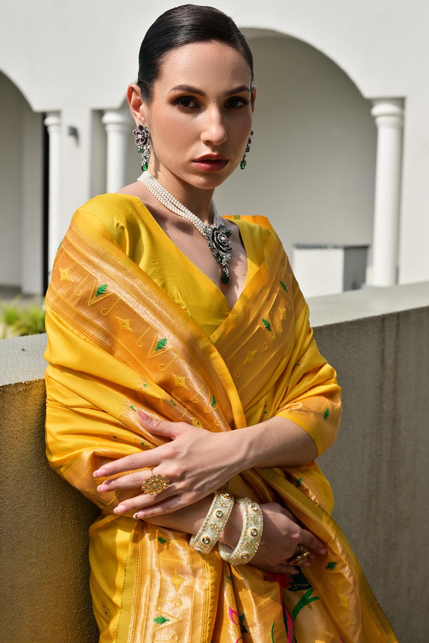 MySilkLove Coneflowers Yellow Woven Paithani Saree