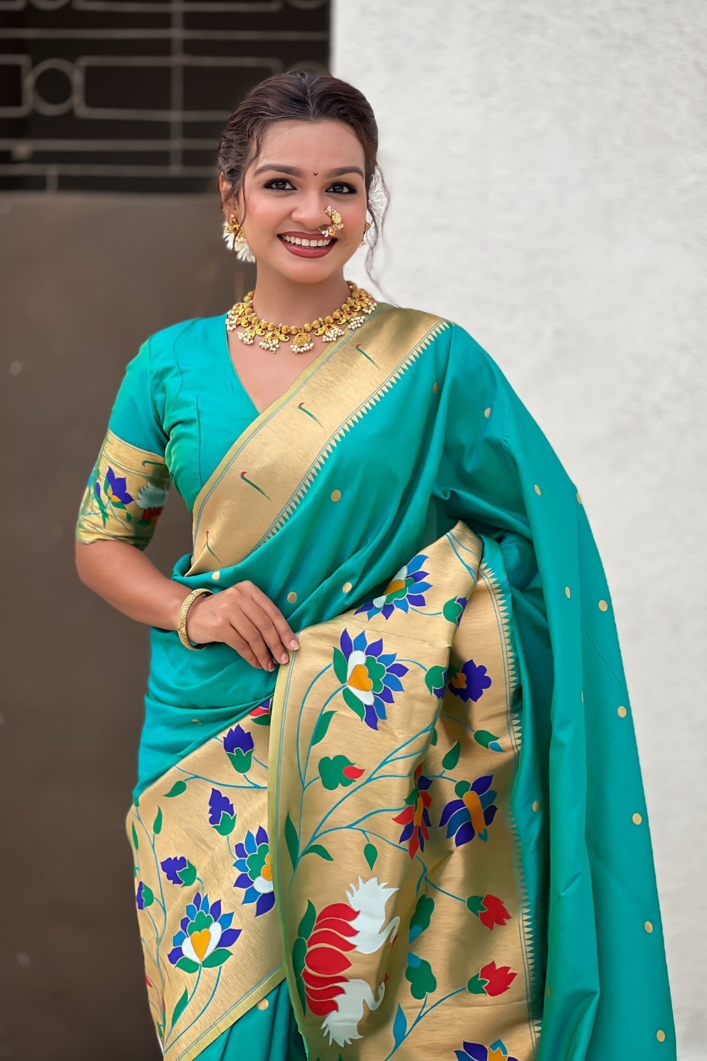 MySilkLove Can Blue Woven Paithani Saree