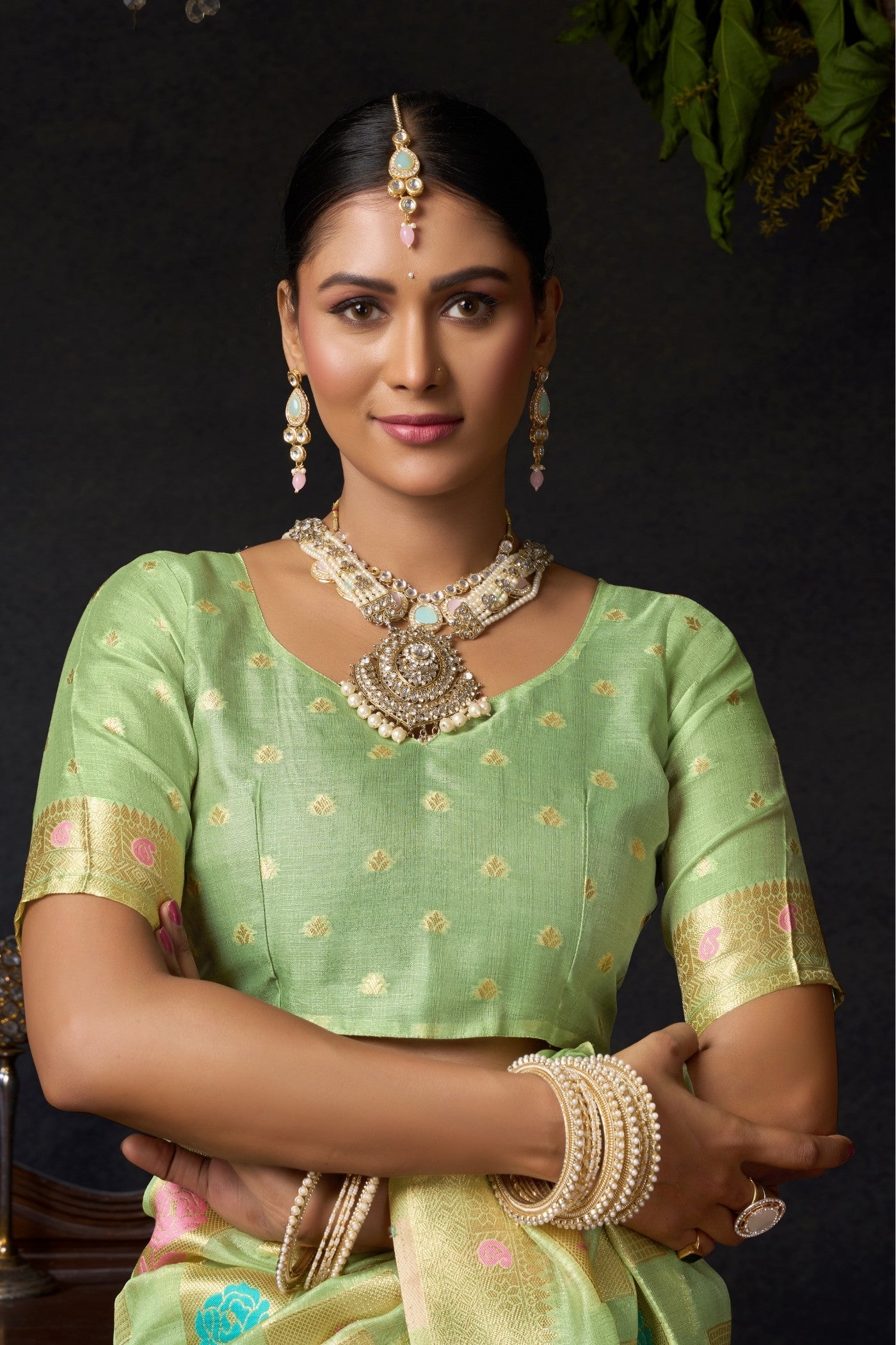 Buy MySilkLove Pista Green Woven Banarasi Organza Saree Online