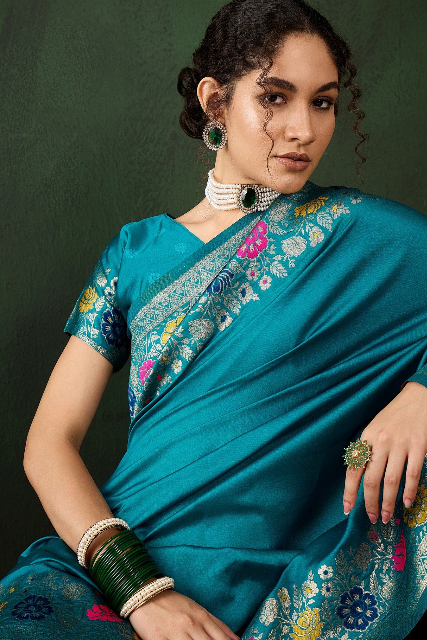 Buy MySilkLove Boston Blue Banarasi Designer Saree Online