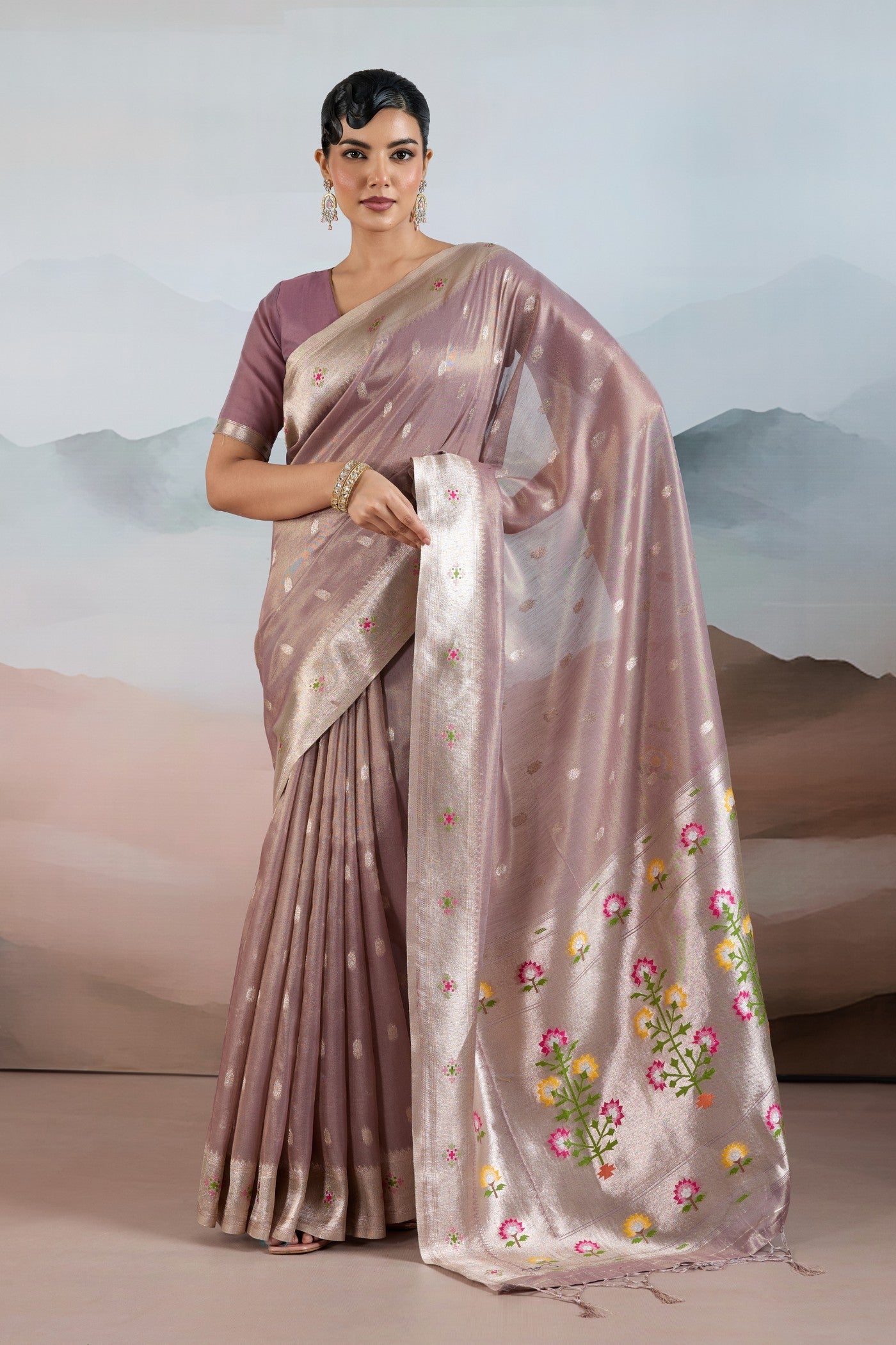Buy MySilkLove Veil Purple Zari Woven Tissue Paithani Saree Online