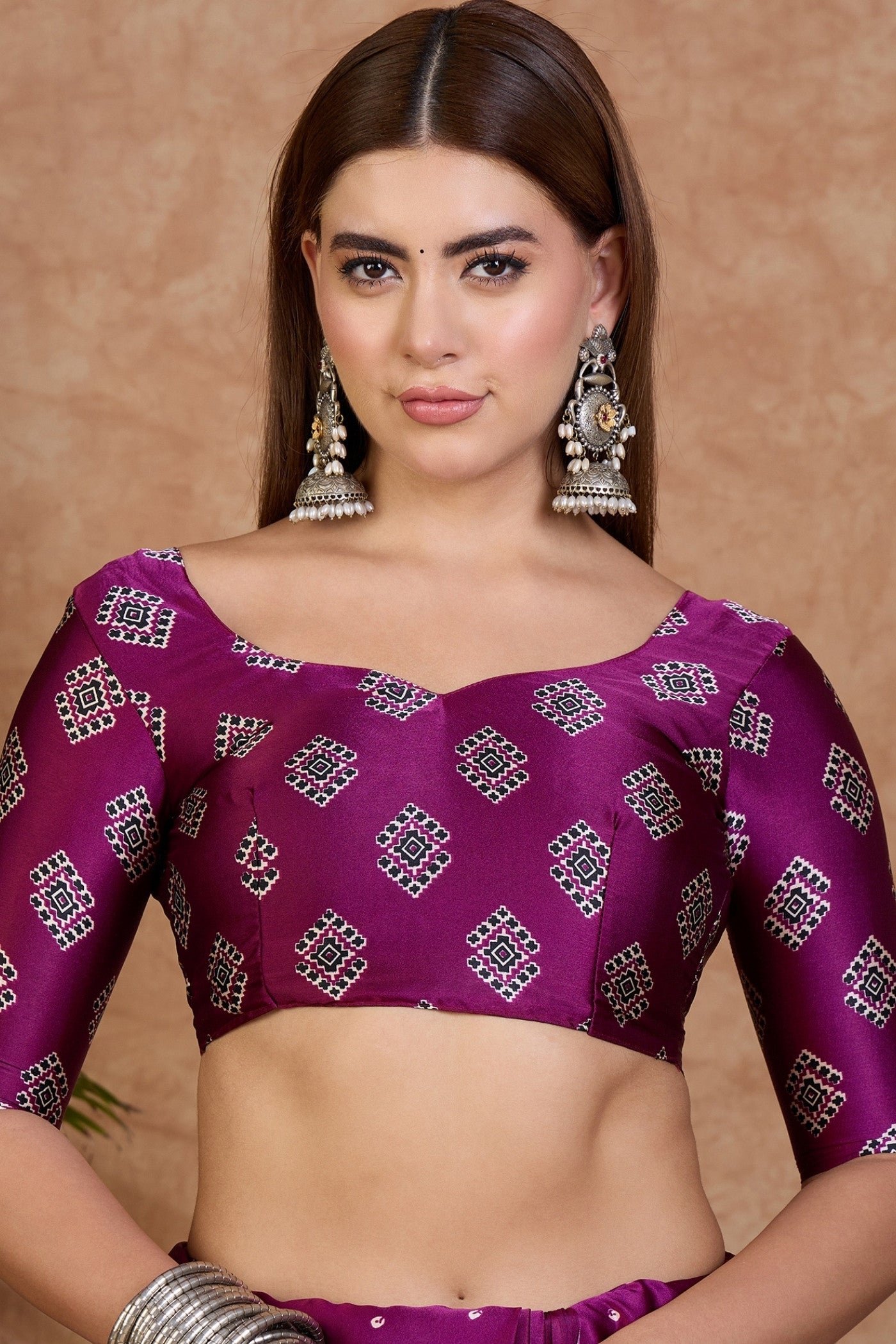 Buy MySilkLove Petunia Purple Ajrakh Printed Satin Crepe Silk Saree Online