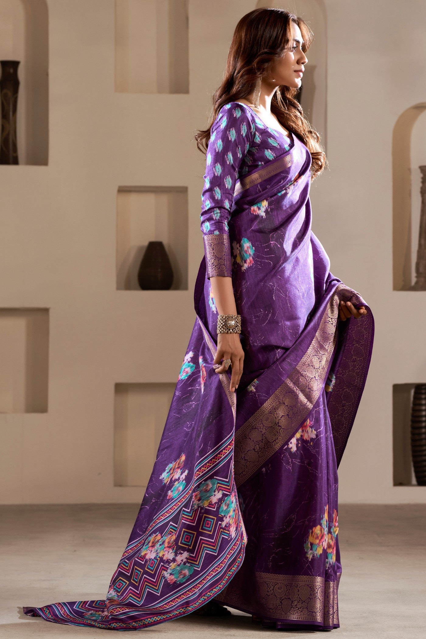 Buy MySilkLove Lily Purple Printed Soft Dola Silk Saree Online