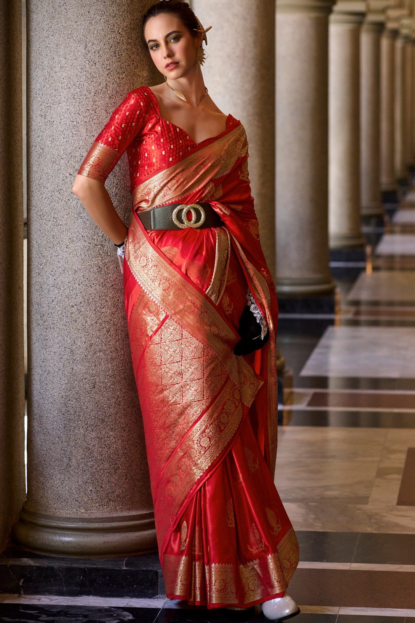 Buy MySilkLove Chilli Red Handloom Satin Silk Saree Online