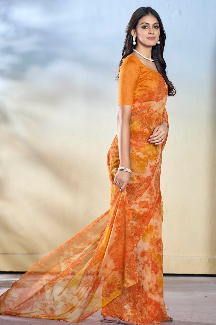 Buy MySilkLove Neon Orange Ready To Wear Georgette Saree Online