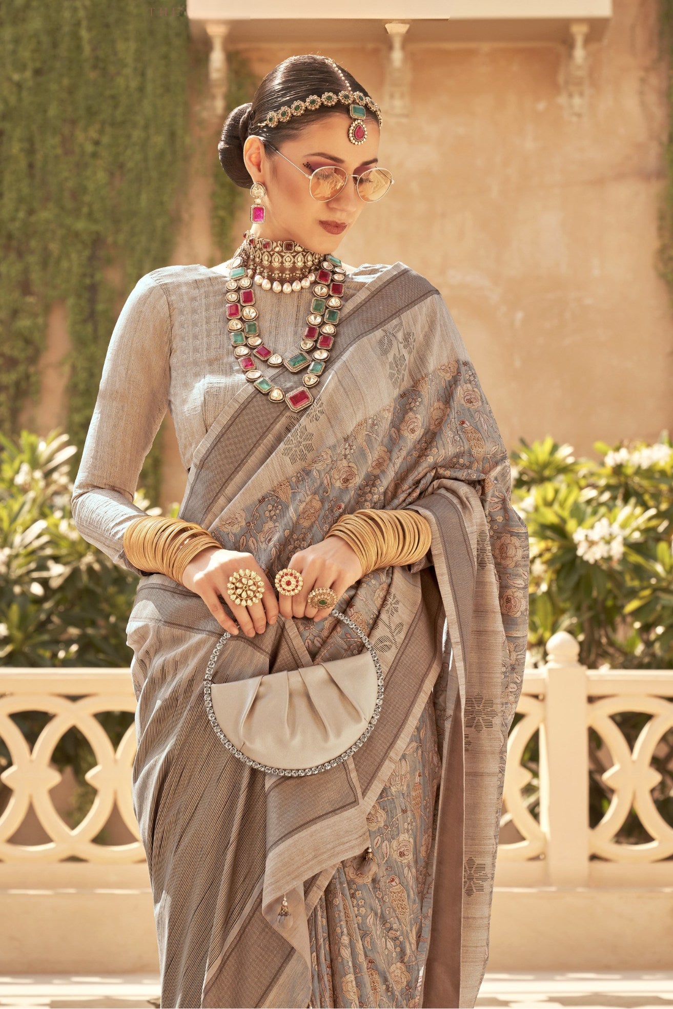 MySilkLove Big Stone Grey Banarasi Handloom Saree