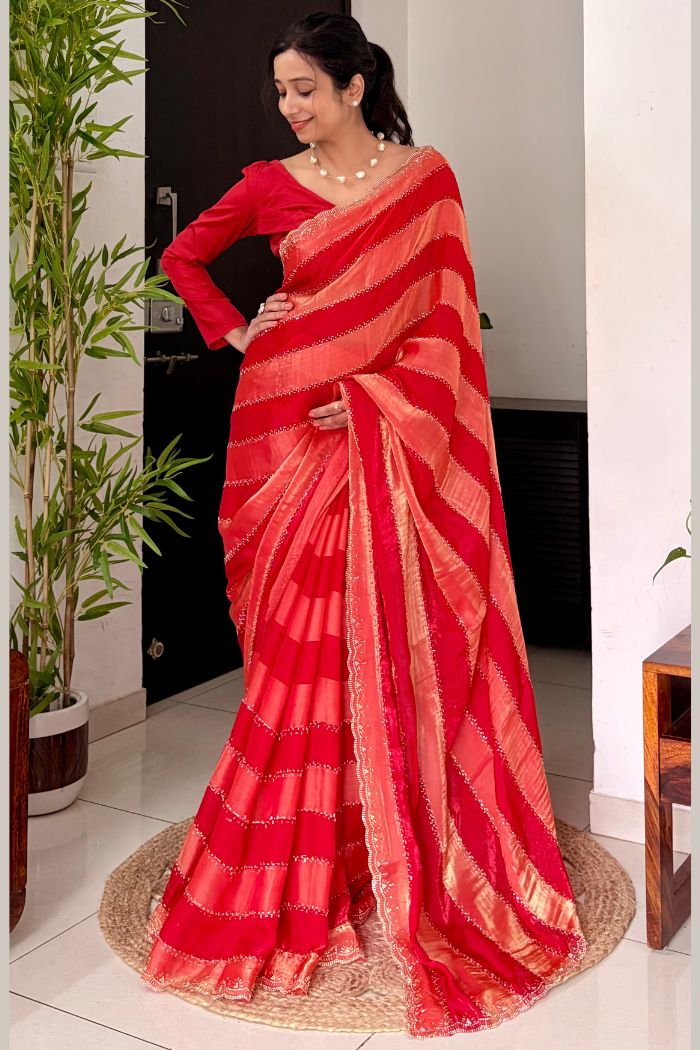 Buy MySilkLove Garnet Red Swarovski Space Silk Saree Online