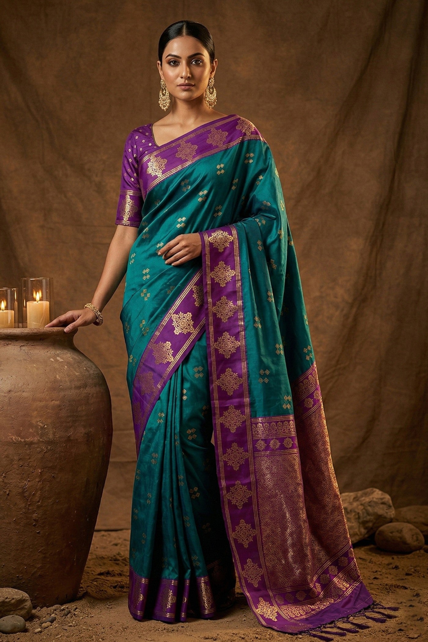 Buy MySilkLove Munsell Blue Woven Banarasi Soft Silk Saree Online