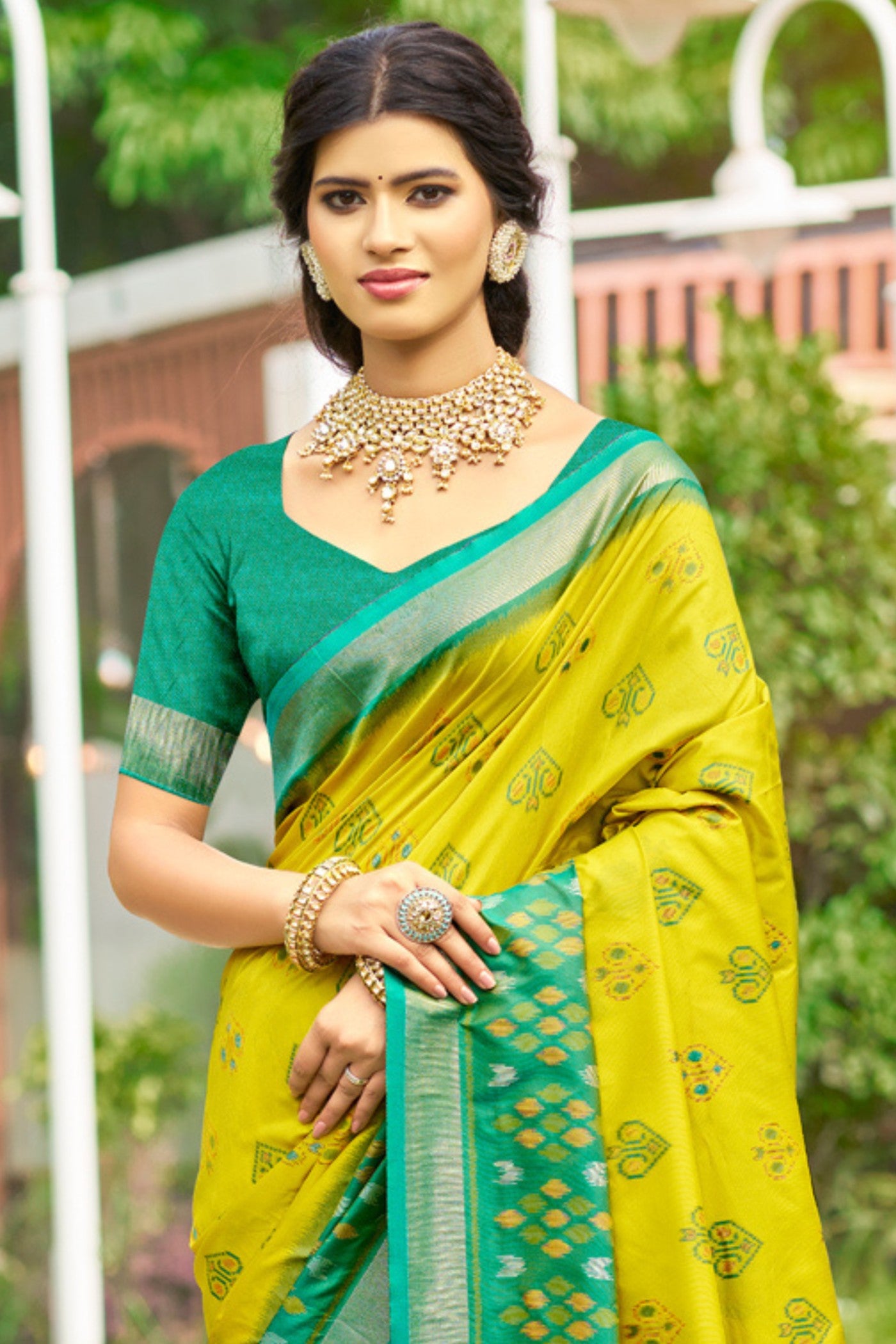 Buy MySilkLove Paint Yellow Ikkat Soft Silk Saree Online