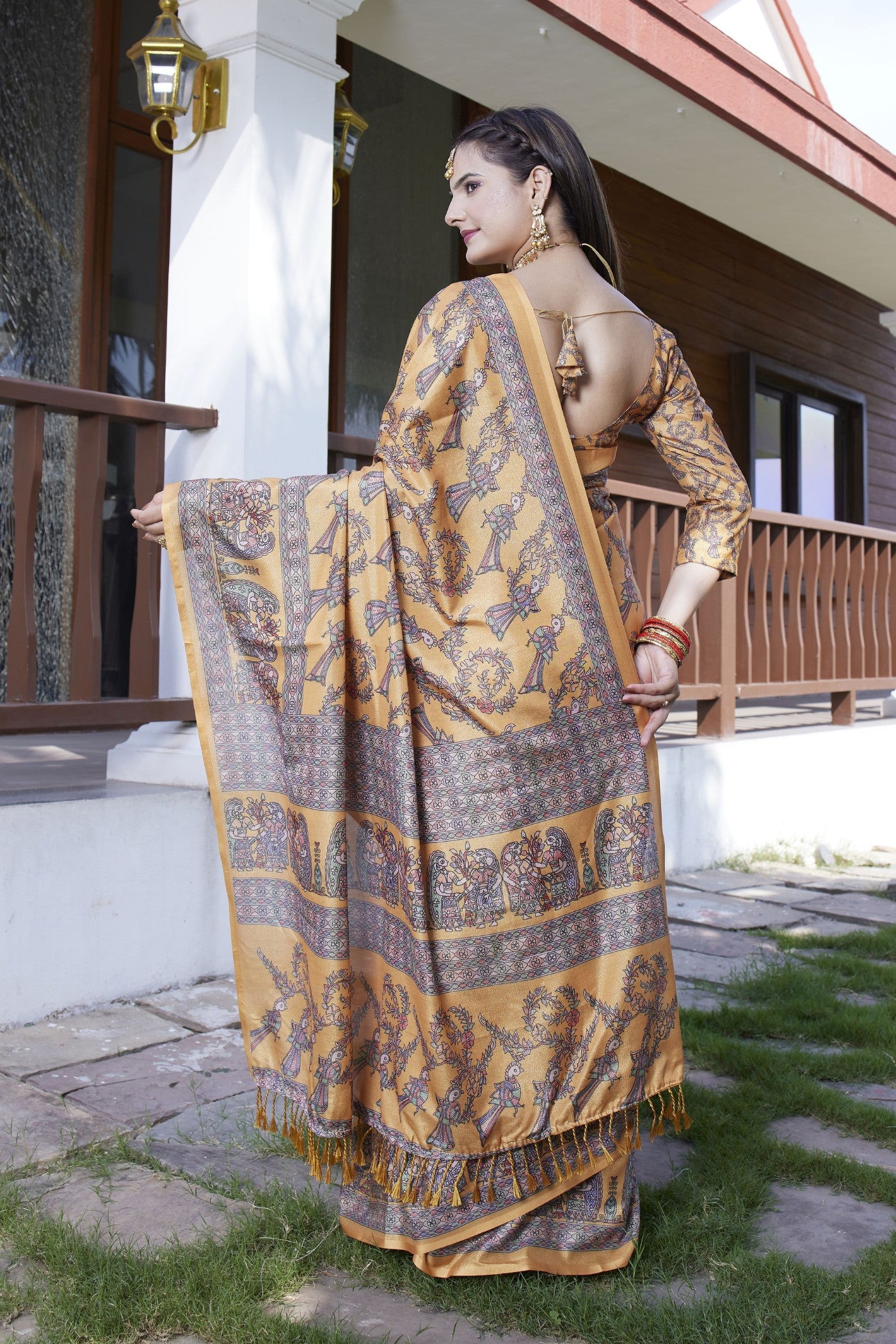 Buy MySilkLove Marigold Yellow Banarasi Digital Printed Saree Online