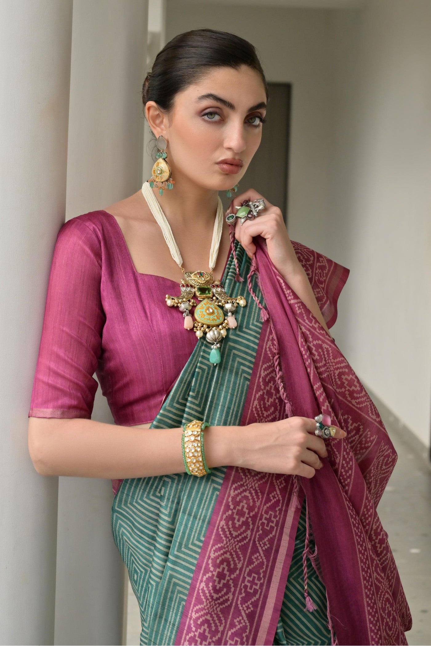 Buy MySilkLove Amazon Green Printed Tussar Silk Saree Online