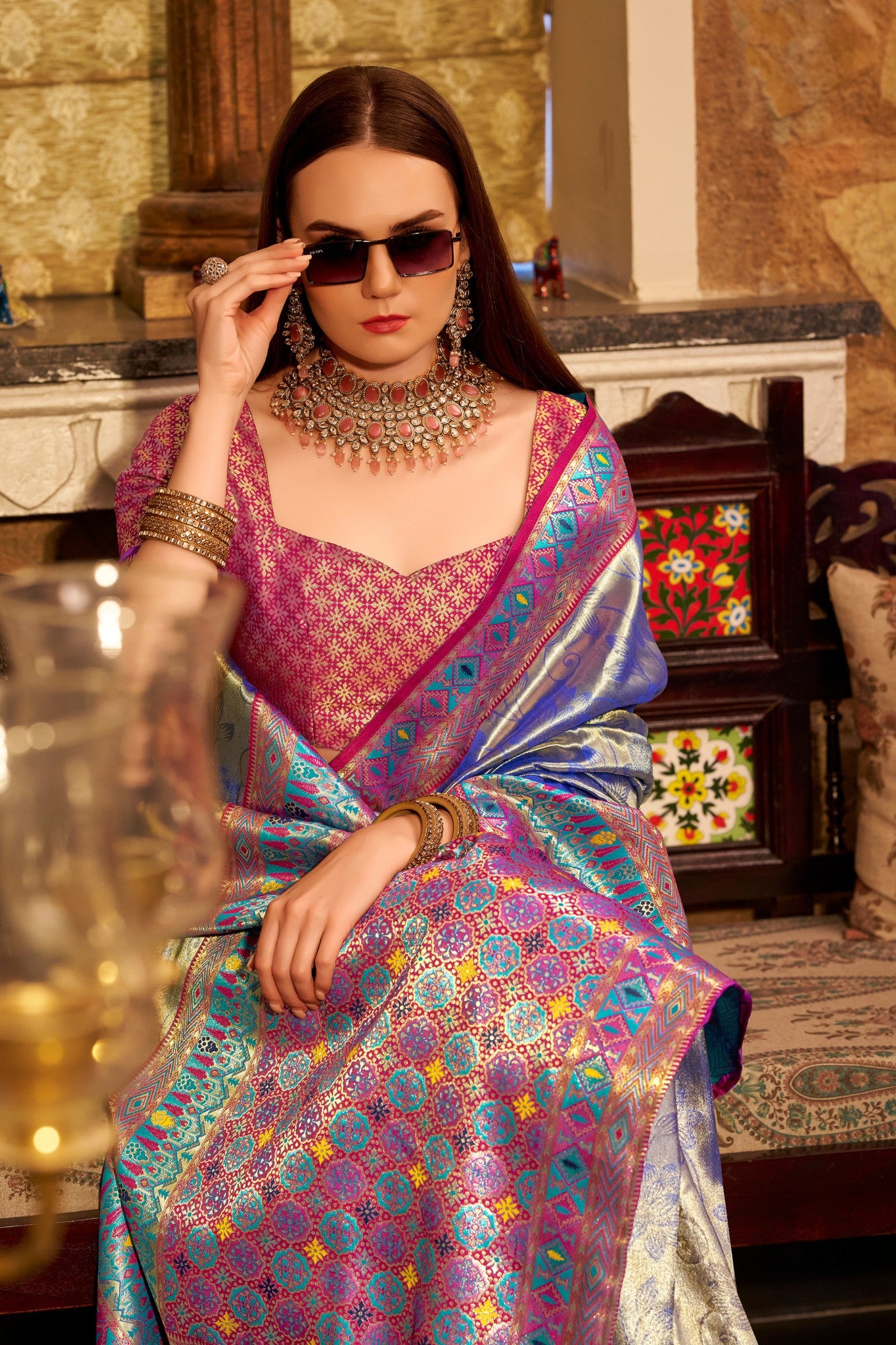Buy MySilkLove Cobalt Blue Zari Woven Tissue Silk Saree Online