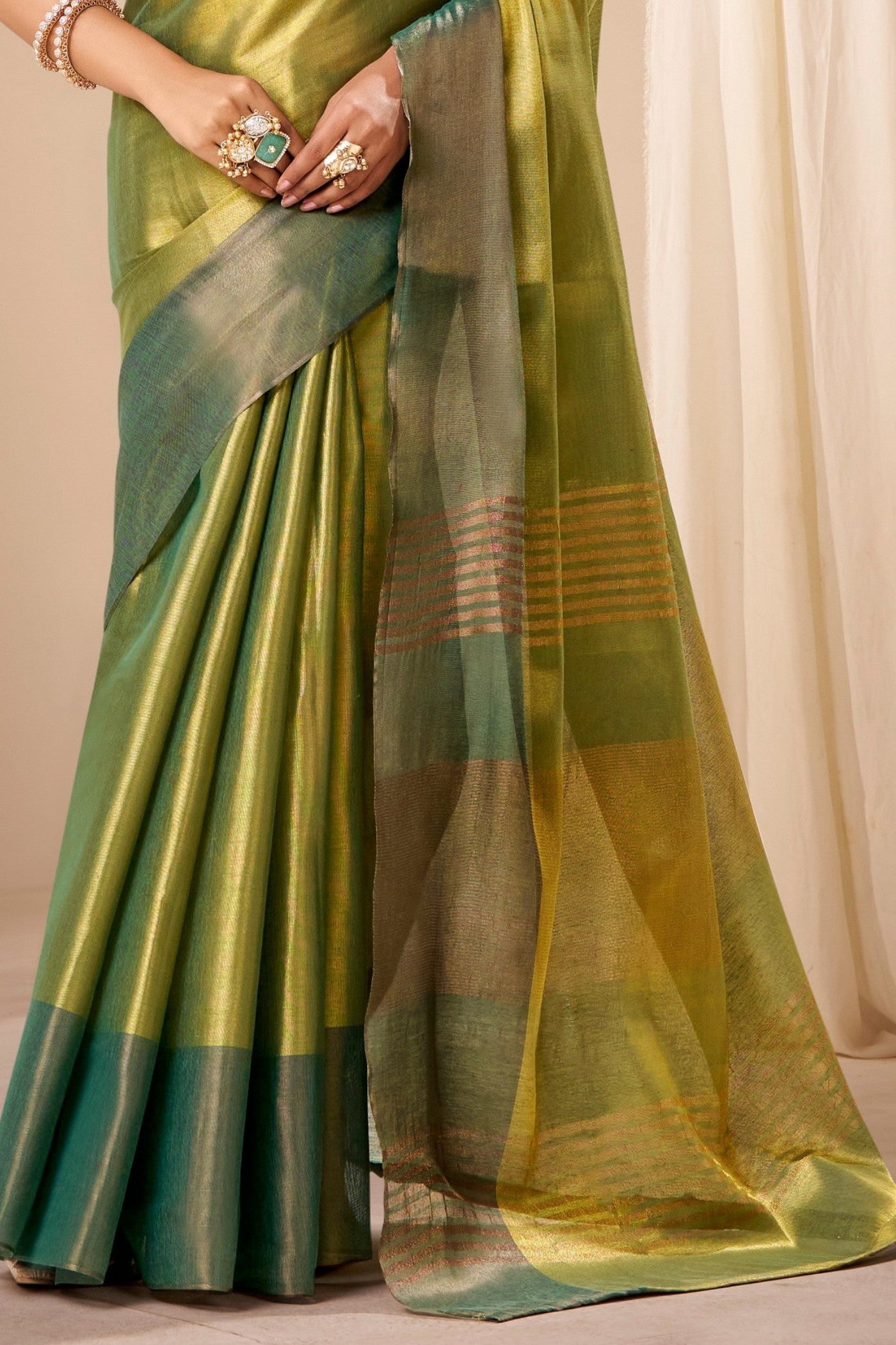 Buy MySilkLove Spring Green Handloom Tissue Saree Online
