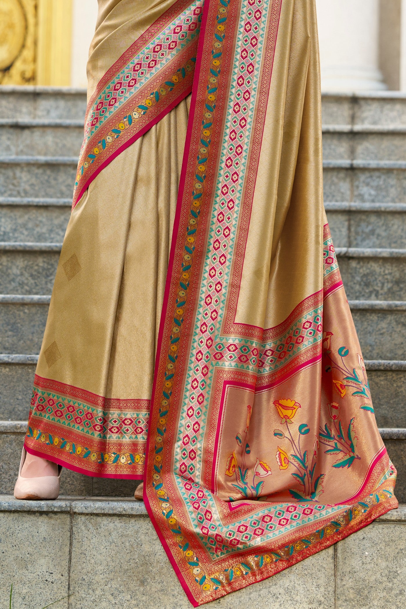 Buy MySilkLove Latte Cream Tissue Handloom Saree Online