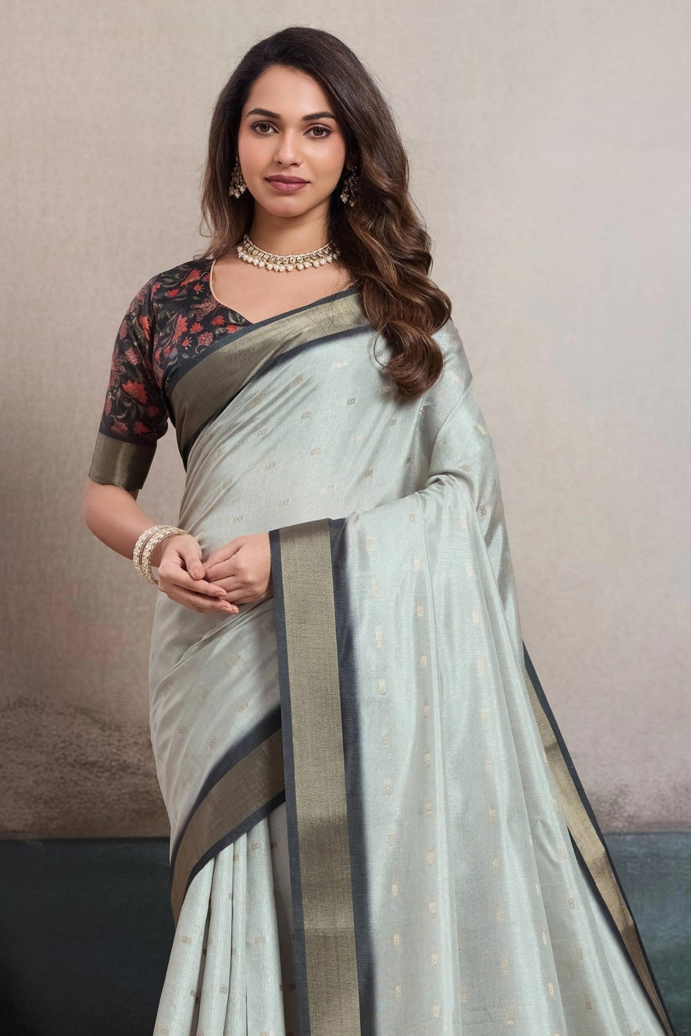Buy MySilkLove Platinum Grey Digital Printed Saree Online