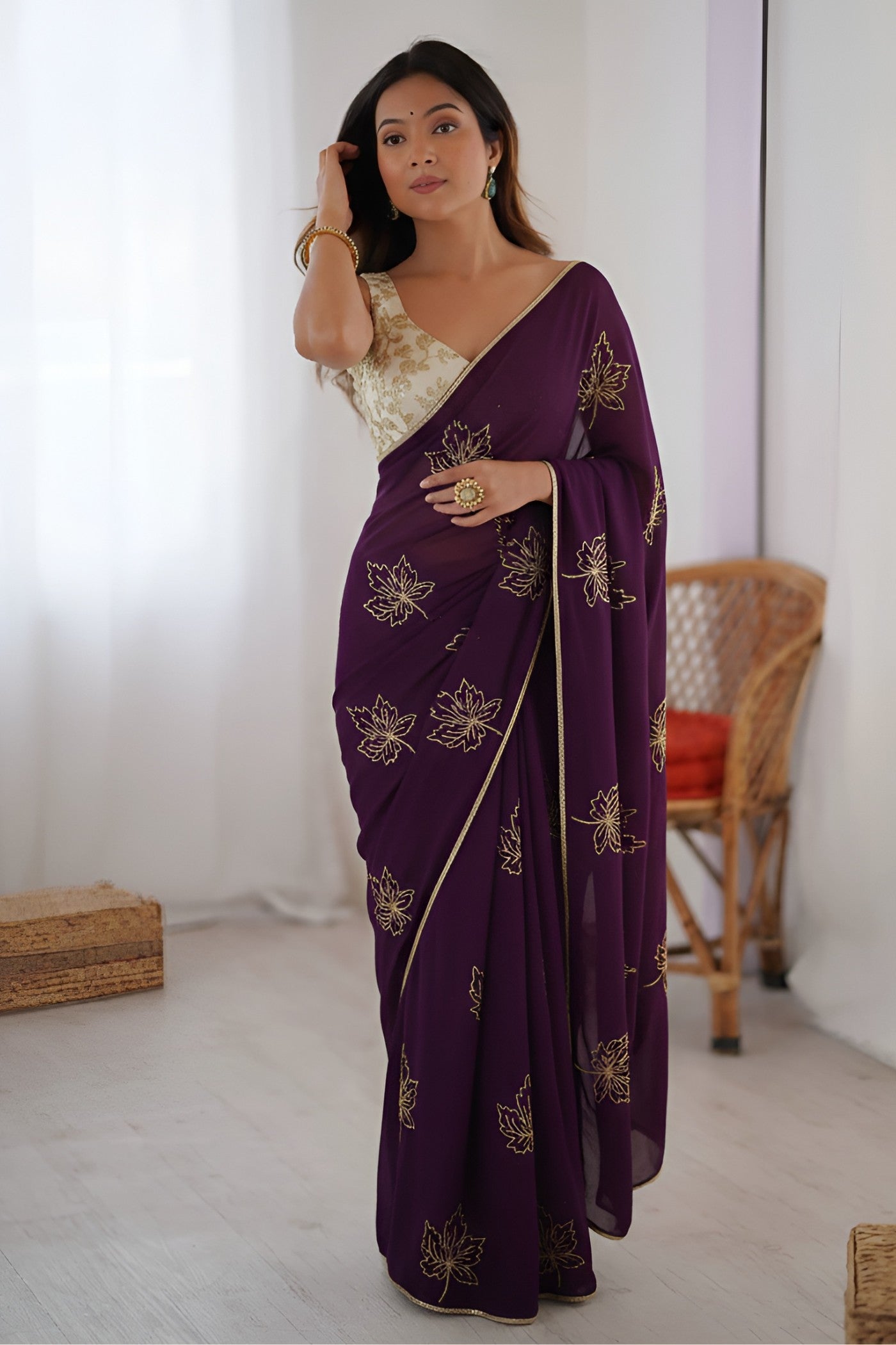 Buy MySilkLove Amethyst Purple Designer Embroidery Partywear Saree Online