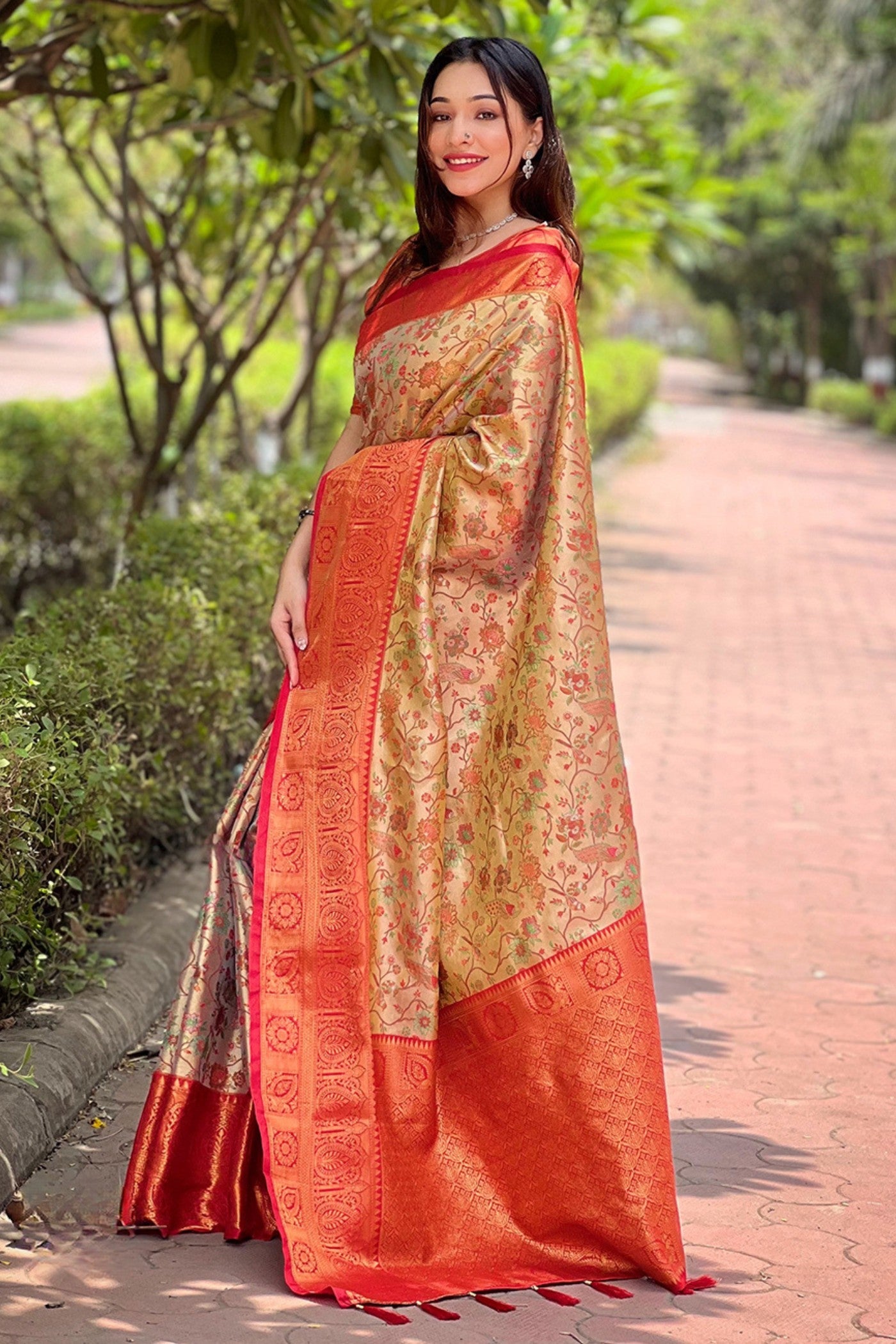 Buy MySilkLove Chocolate Brown and Gold Woven Banarasi Saree Online