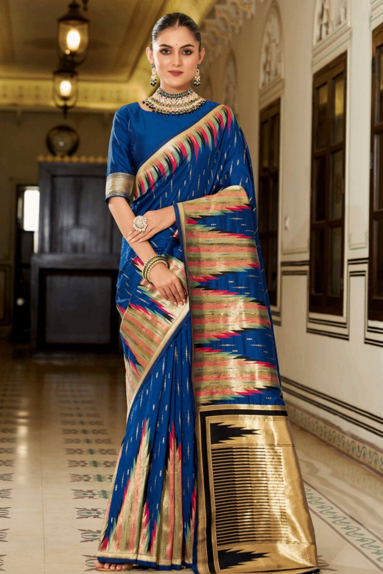 Buy MySilkLove Royal Blue Woven Tussar Silk Saree Online